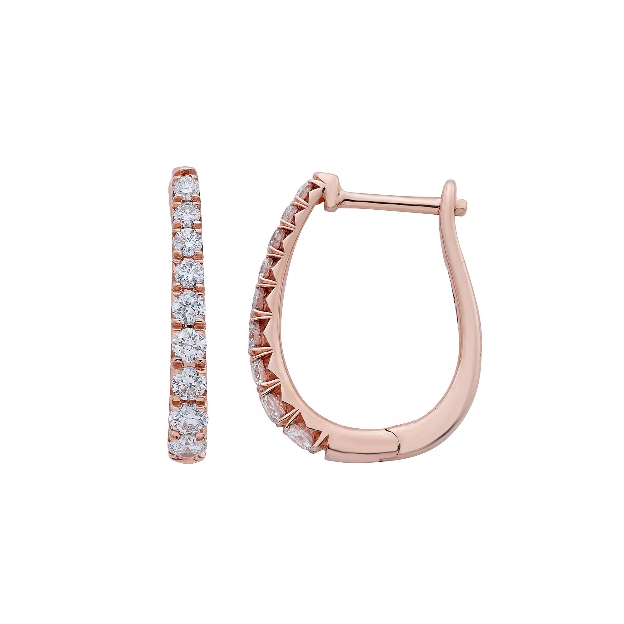 The Regal Collection 14k Gold 1/2 Carat T.W. IGL Certified Diamond Leverback Hoop Earrings, Womens, Pink Product Image