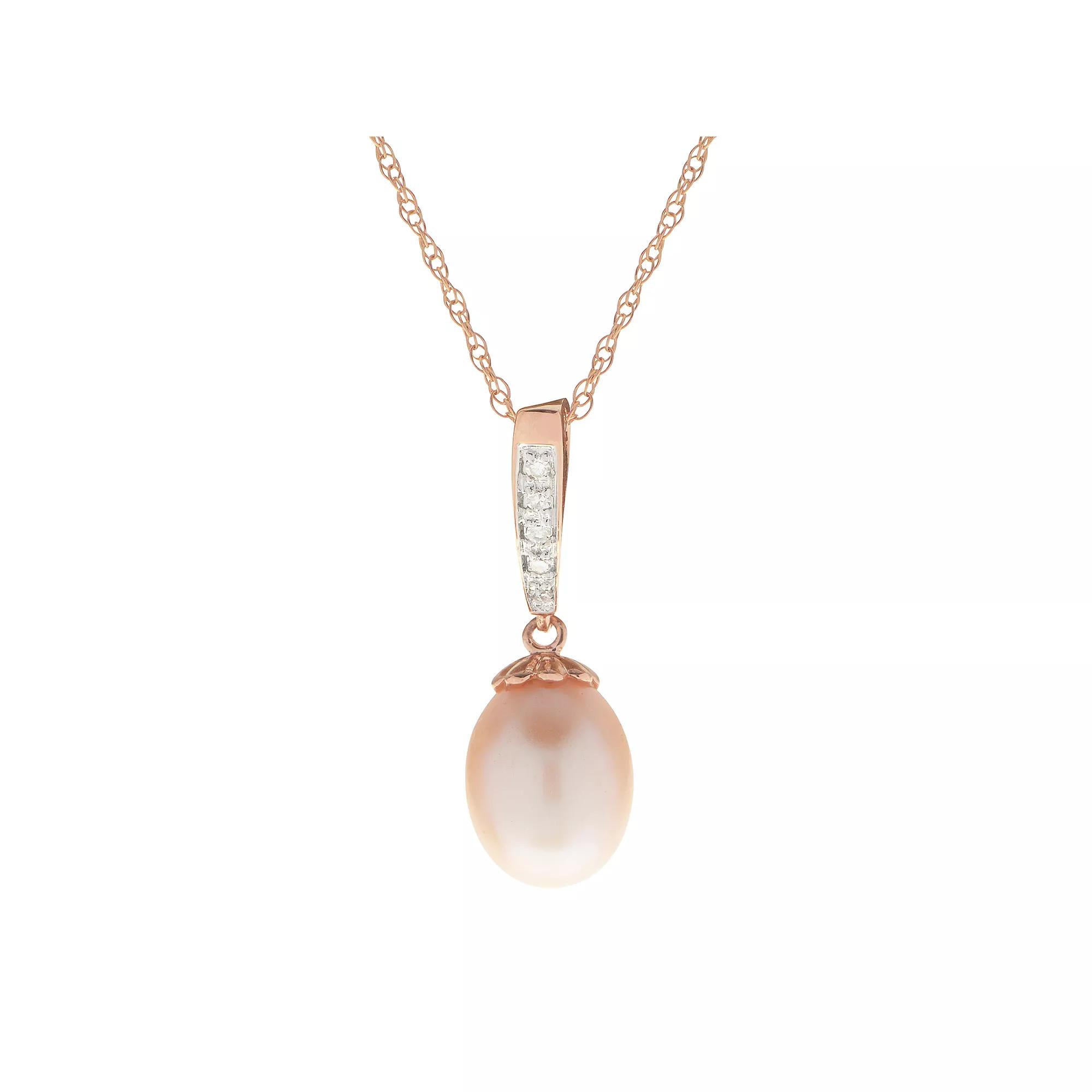 PearLustre by Imperial 14k Rose Gold Freshwater Cultured Pearl & Diamond Accent Pendant, Womens 14k Pink Product Image