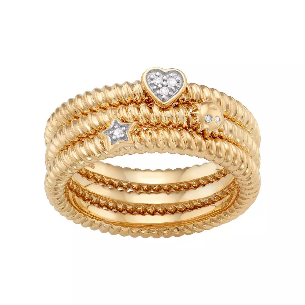 Jewelexcess Sterling Silver Diamond Accent Heart, Sun & Star Stack Ring Set, Women's, Size: 6, Gold Tone Product Image