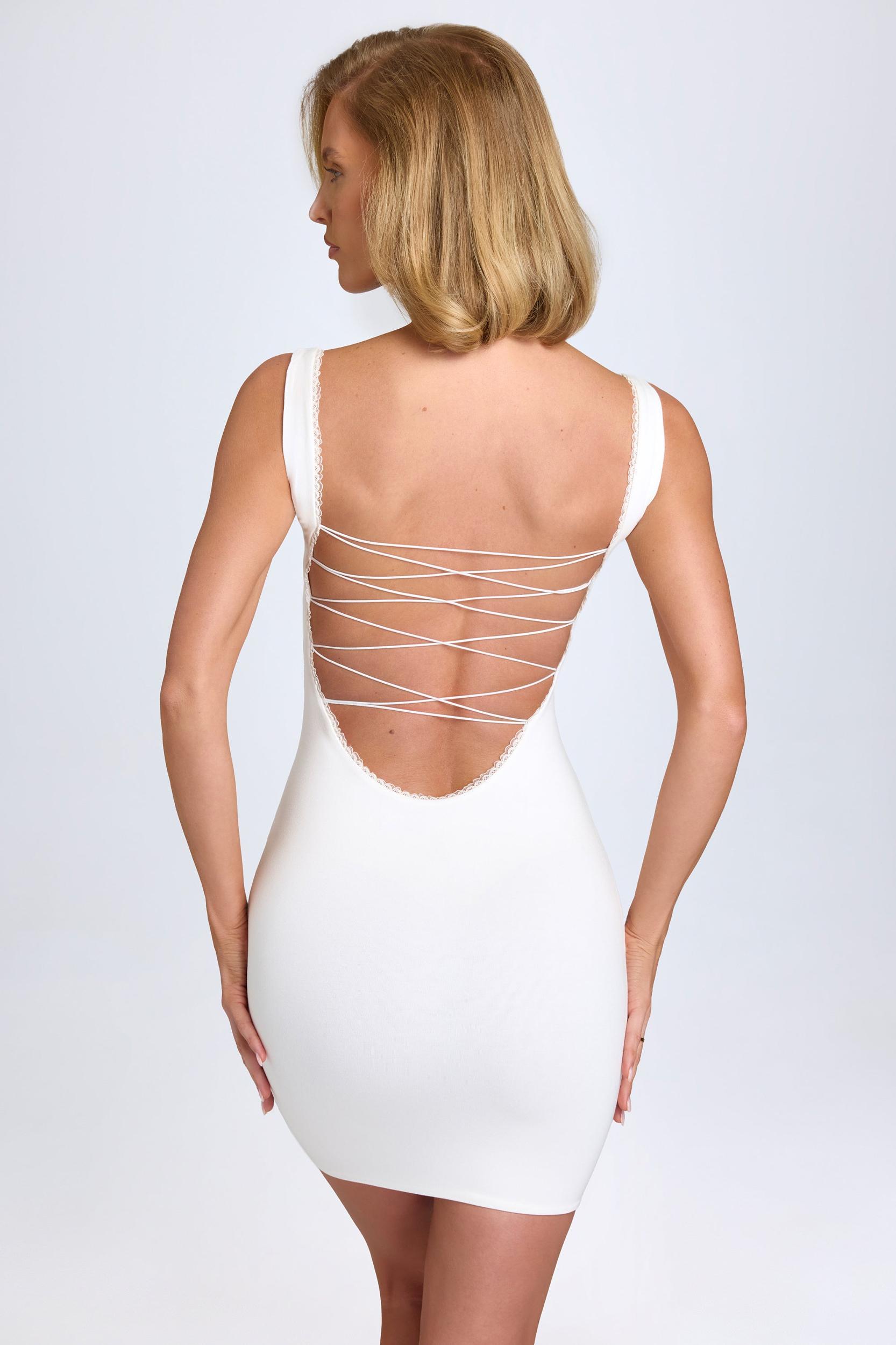 Modal Lace-Trim Bodycon Mini Dress in White Female Product Image