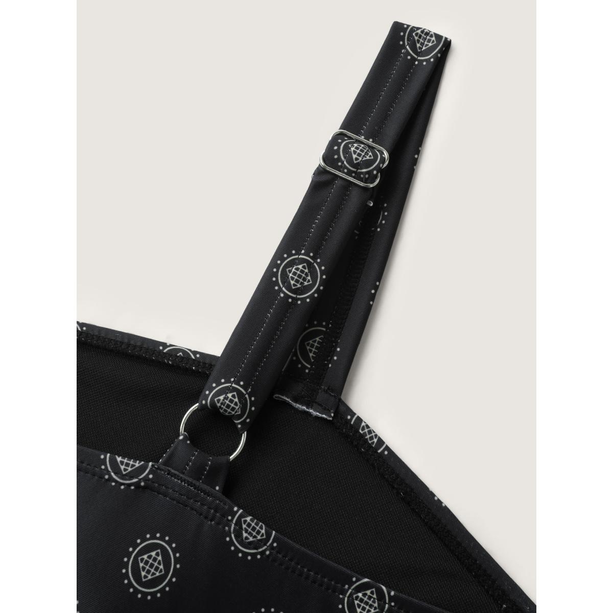 Plus Size Boho Print Twist Front Swim Dress Women's Swimwear Black Resort Bodycon Heart neckline High stretch Curve Swim Dresses BloomChic 30/6X Product Image