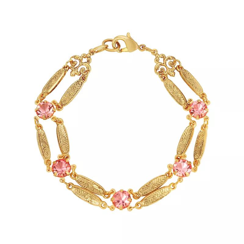 1928 Gold Tone Textured Link Crystal Bracelet, Womens, Pink Product Image