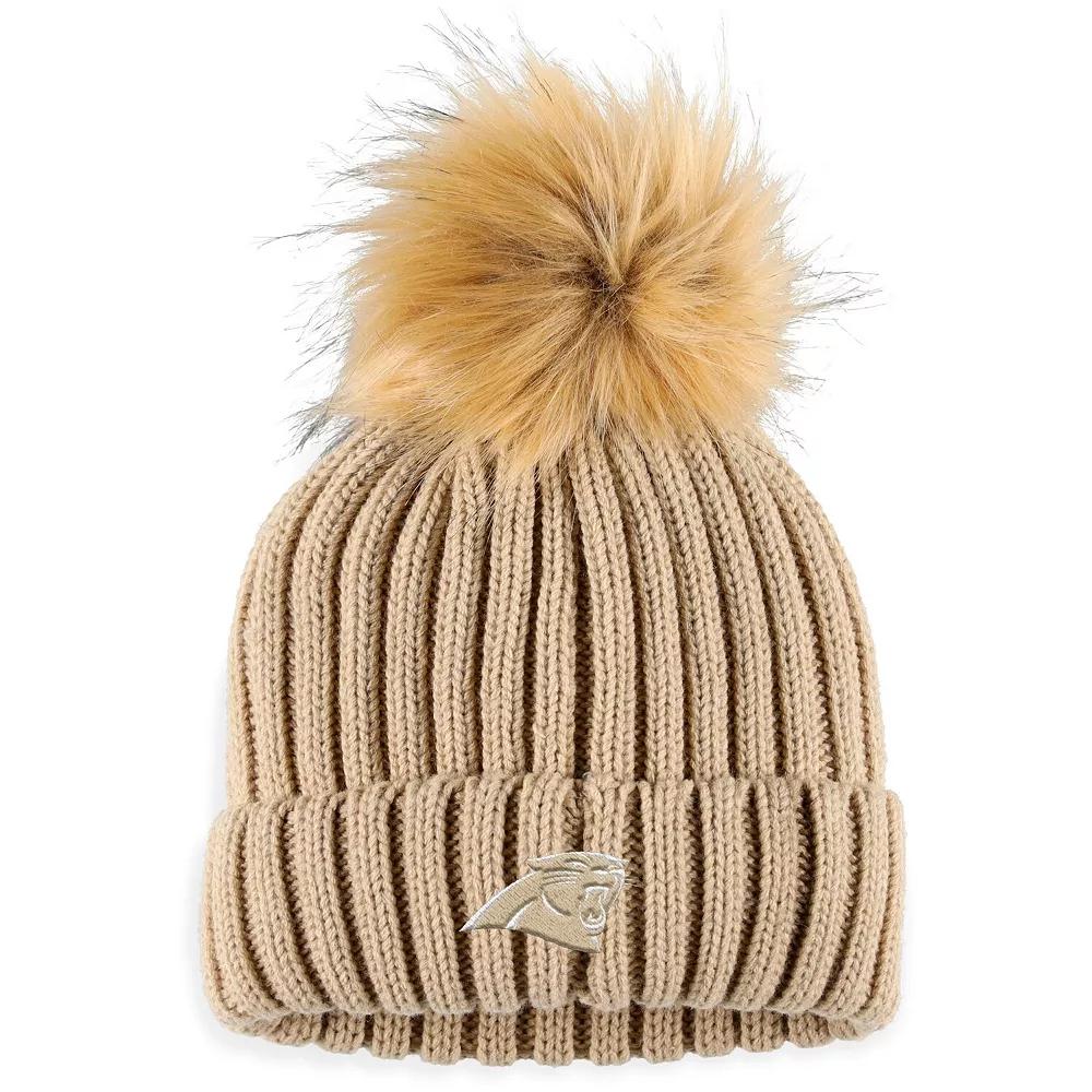 Women's WEAR by Erin Andrews  Natural Carolina Panthers Neutral Cuffed Knit Hat with Pom, Beige Product Image