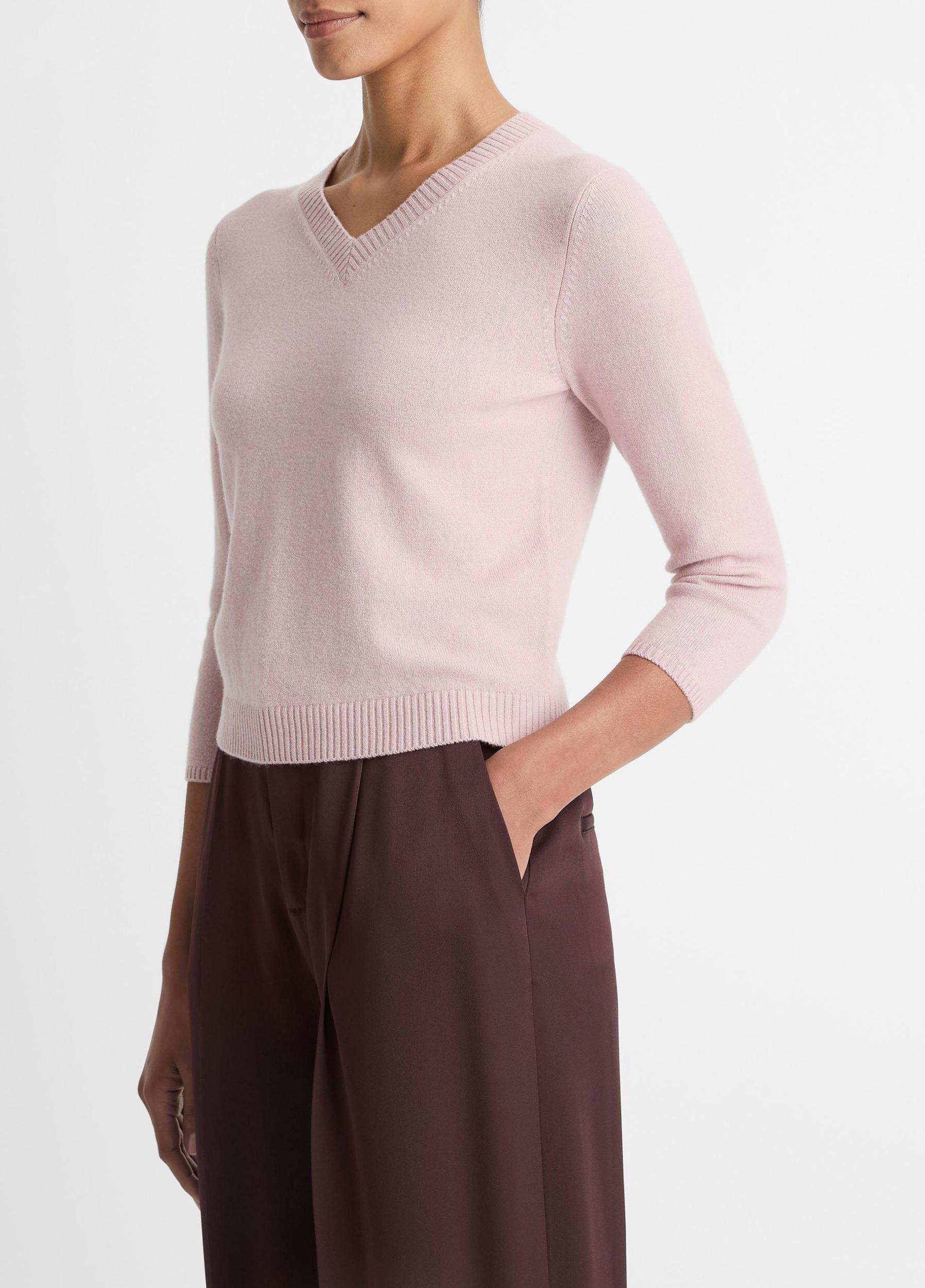 Wool & Cashmere-Blend Three-Quarter-Sleeve V-Neck Sweater Product Image