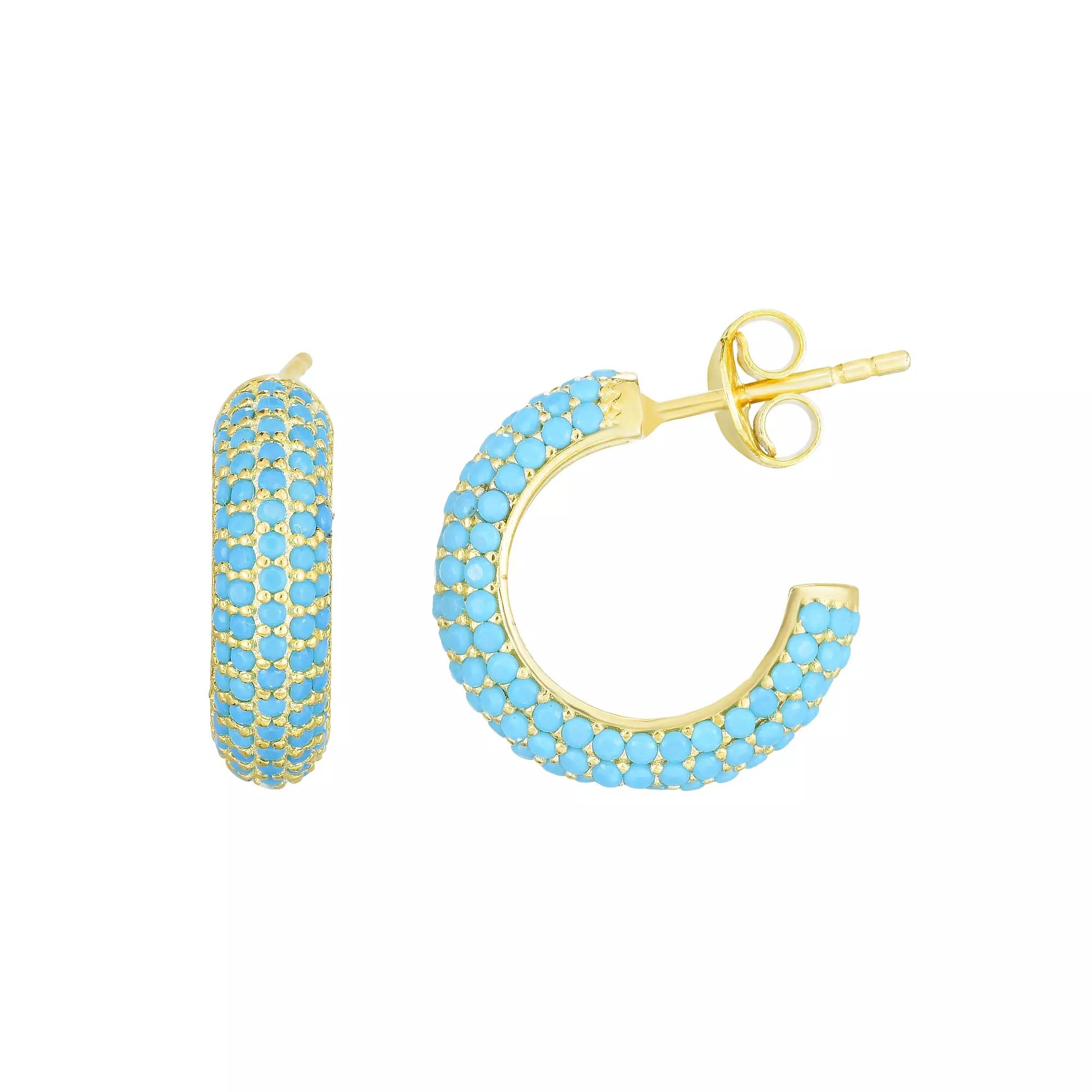 Sunkissed Sterling 14k Gold Over Silver Synthetic Turquoise Hoop Earrings, Women's, Gold Tone Product Image