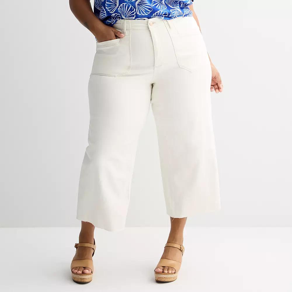 Plus Size Sonoma Goods For Life® Raw Hem Ankle Wide Leg Jeans, Women's, Size: 22 W, Polar Beige Product Image