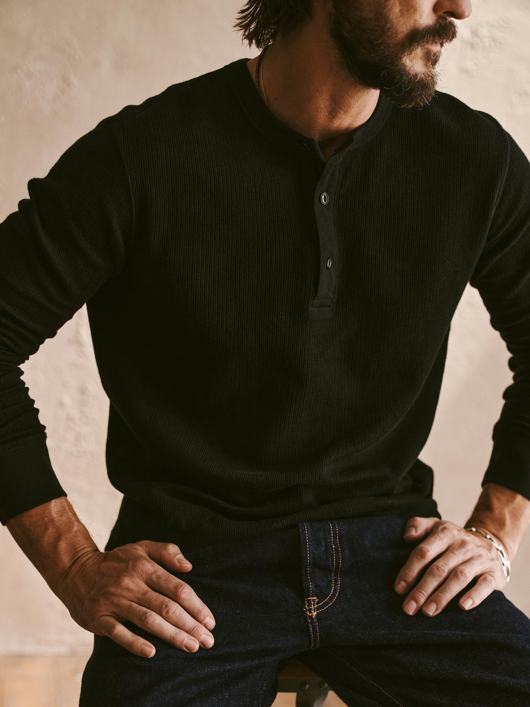 Black Vintage Thermal Henley Product Image