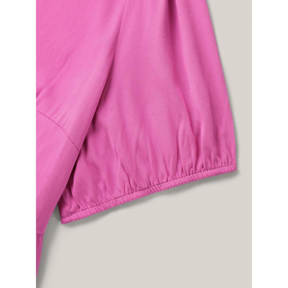 Plus Size Peach Bow Detail Plain Babydoll Puff Sleeve Shirt Women Short sleeve Round Neck Everyday-Elegant Blouses BloomChic 18-20/2X Product Image