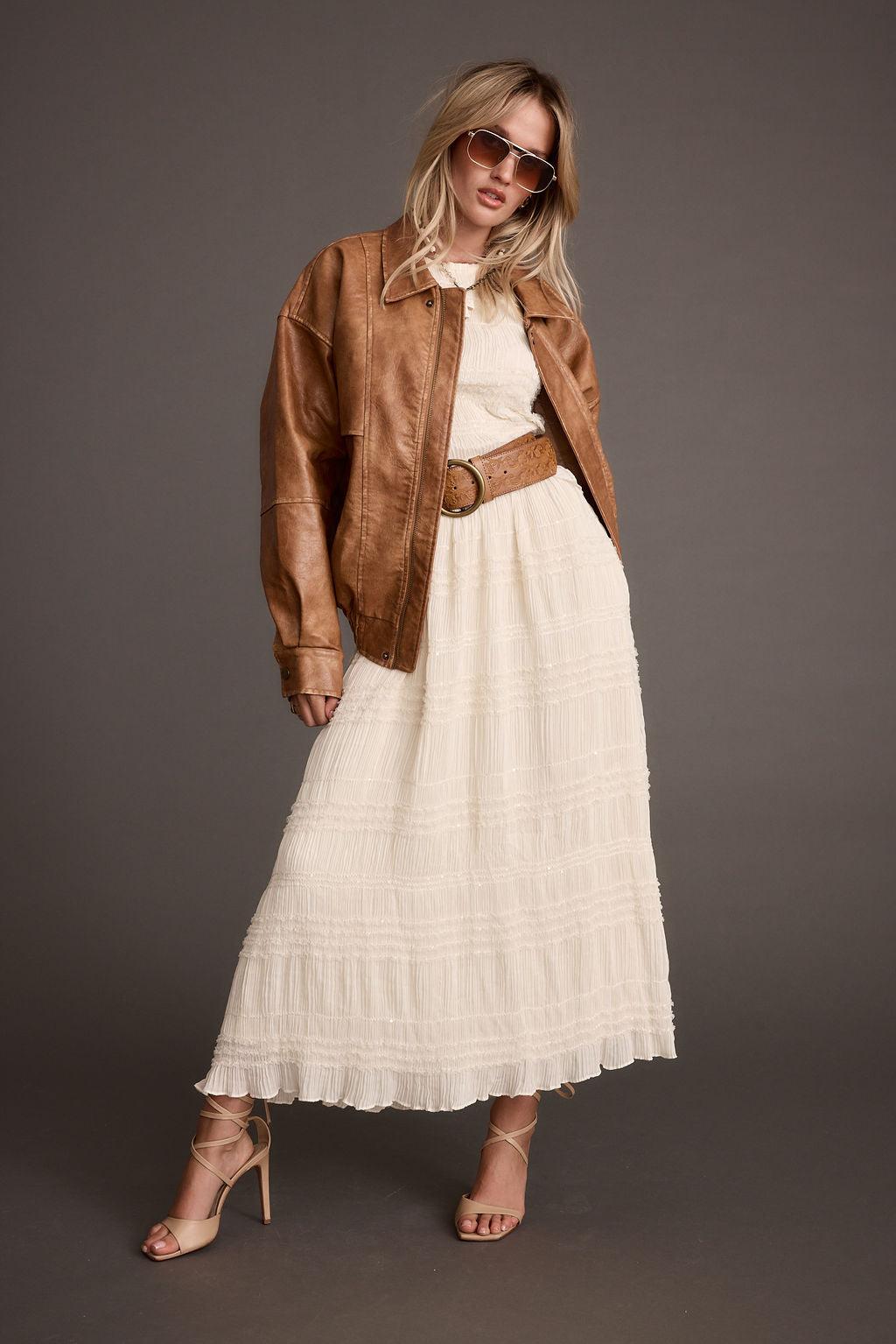 London Calling Cognac Oversized Faux Leather Jacket Product Image