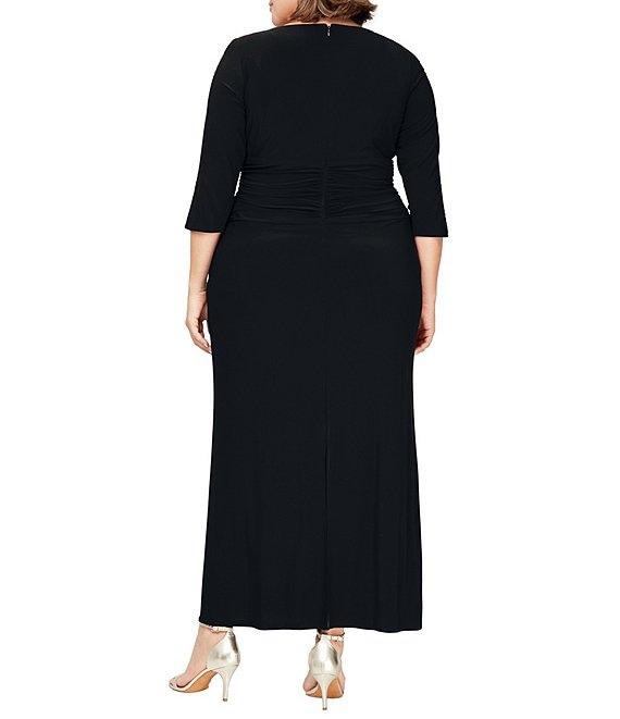 Ignite Evenings Plus Size Embellished 3/4 Sleeve Boat Neck Gown Product Image