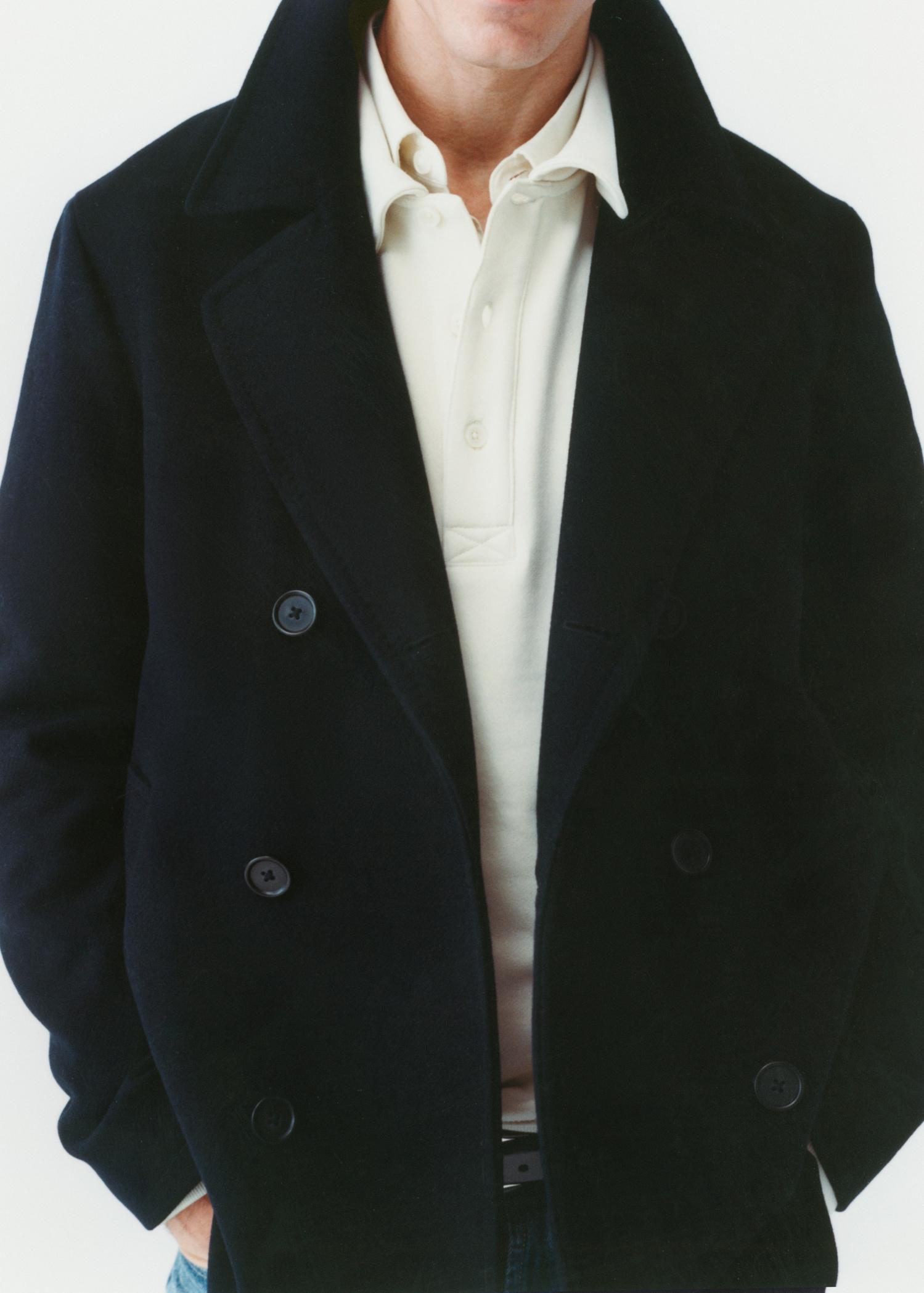 Wool double-breasted coat with buttons - Men | MANGO USA Product Image