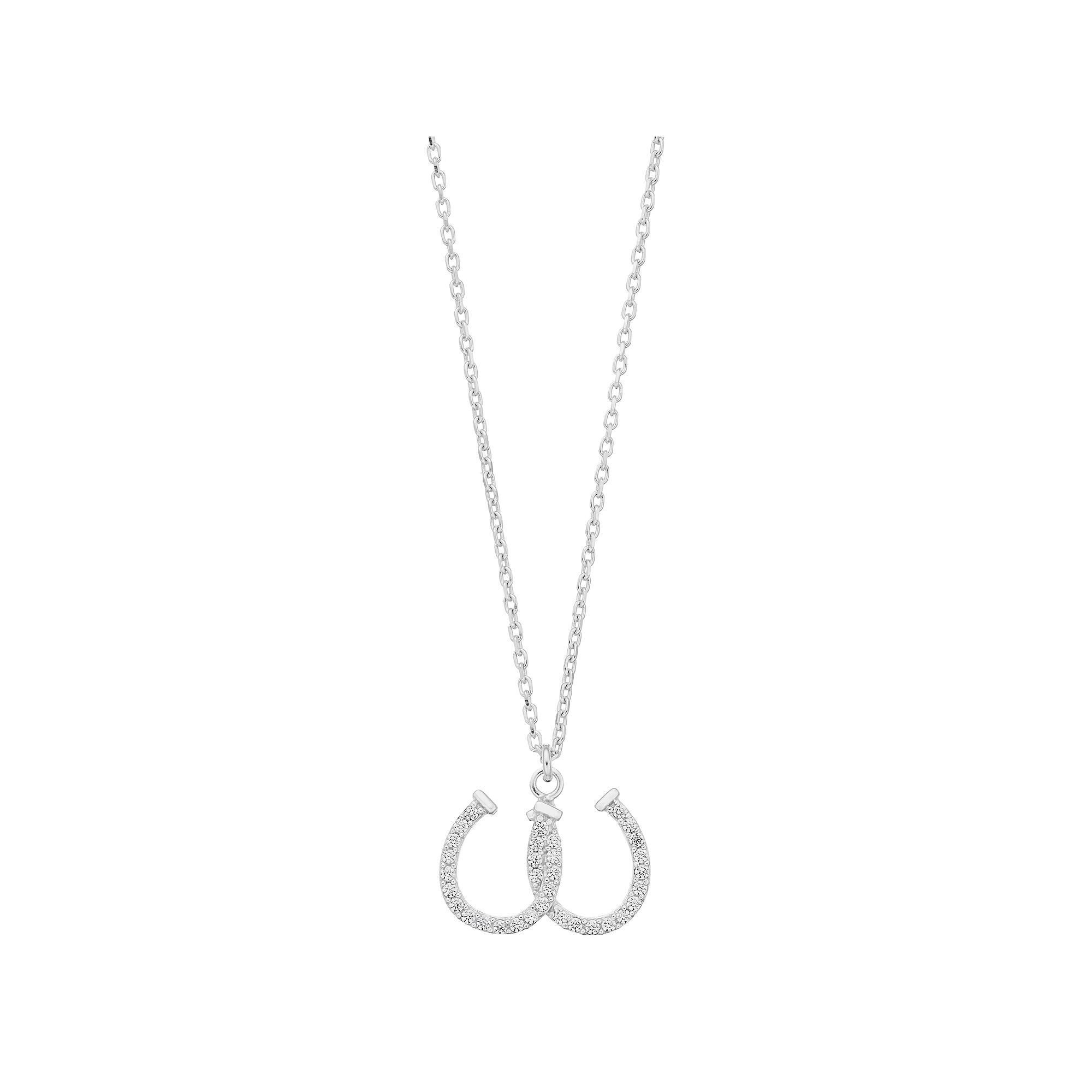 Sterling Silver Cubic Zirconia Double Horseshoe Pendant Necklace, Women's, Size: 18" Product Image
