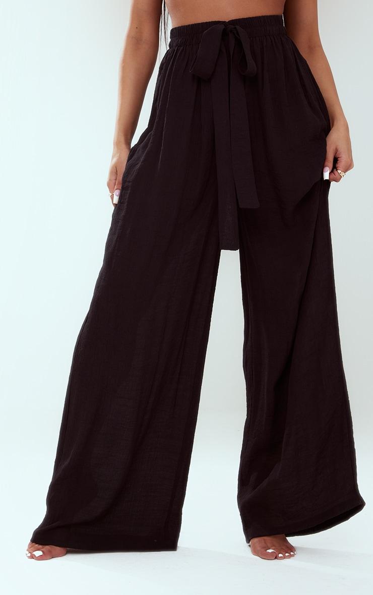 Black Linen Look Palazzo Beach Pant Product Image
