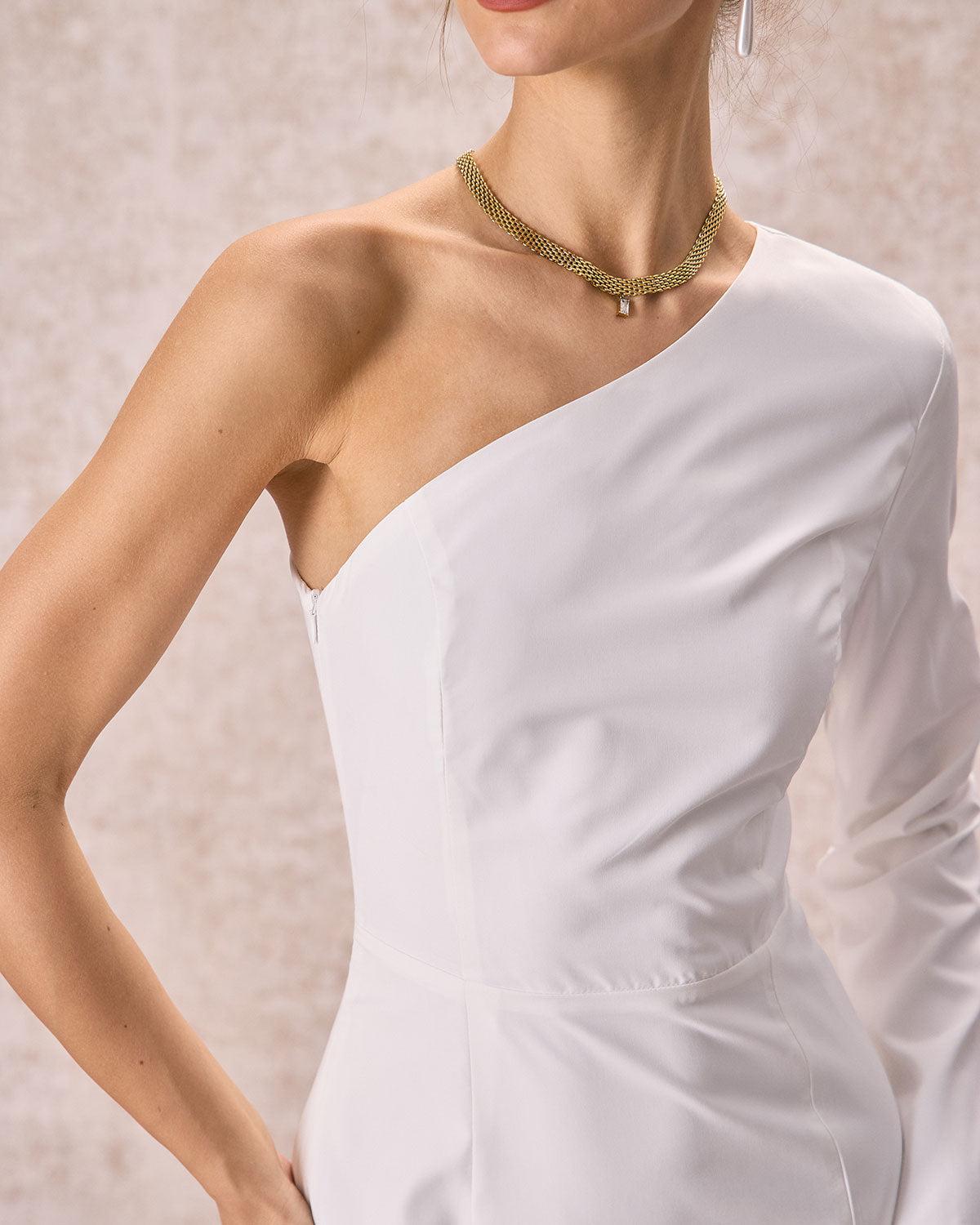 The White One Shoulder Slit Maxi Dress Product Image