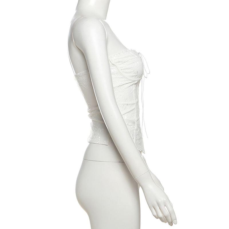 Lace-Up Lace Panel Corset Top Product Image