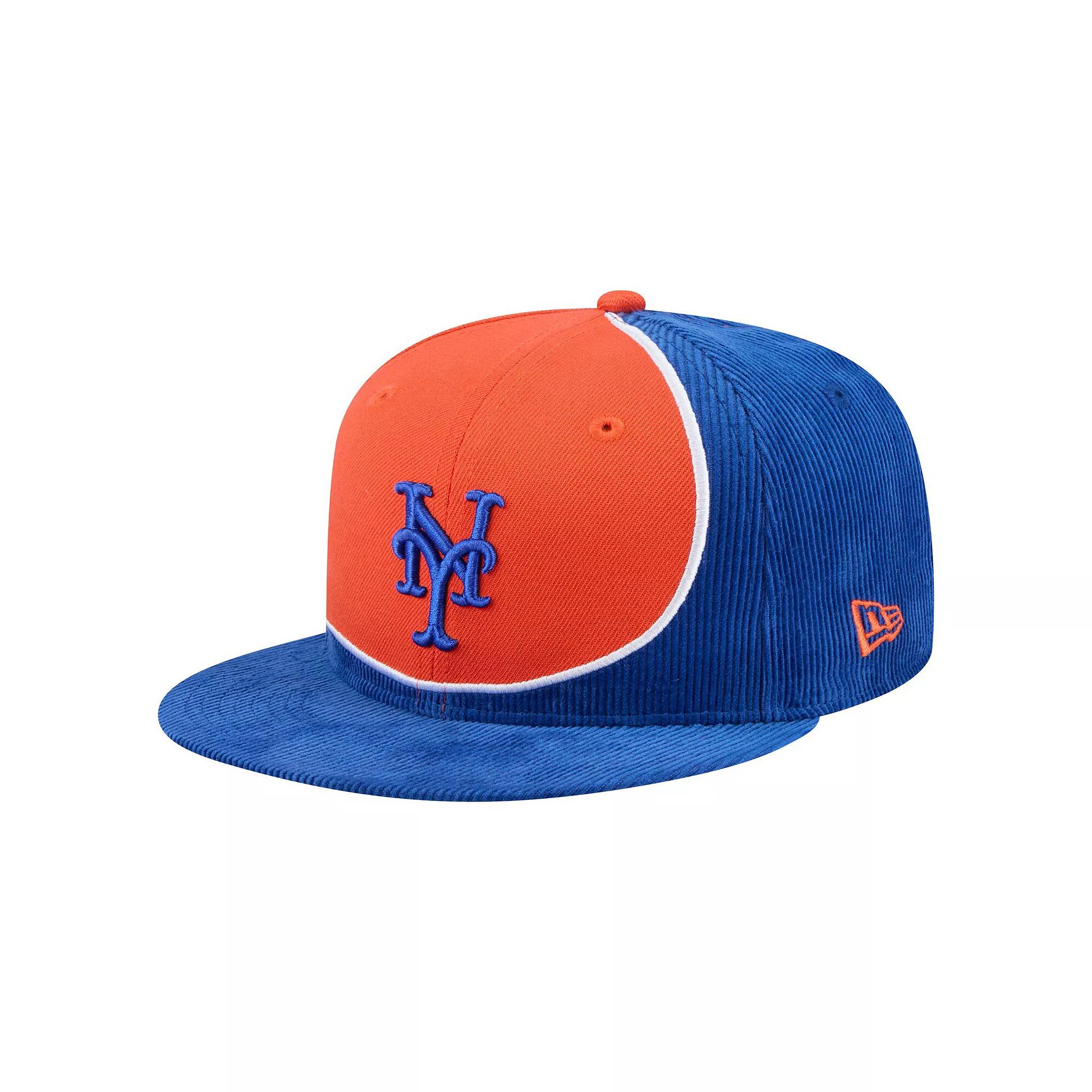 Men's New Era Royal/Orange New York Mets Retro Split Corduroy Snapback Hat, Blue Product Image