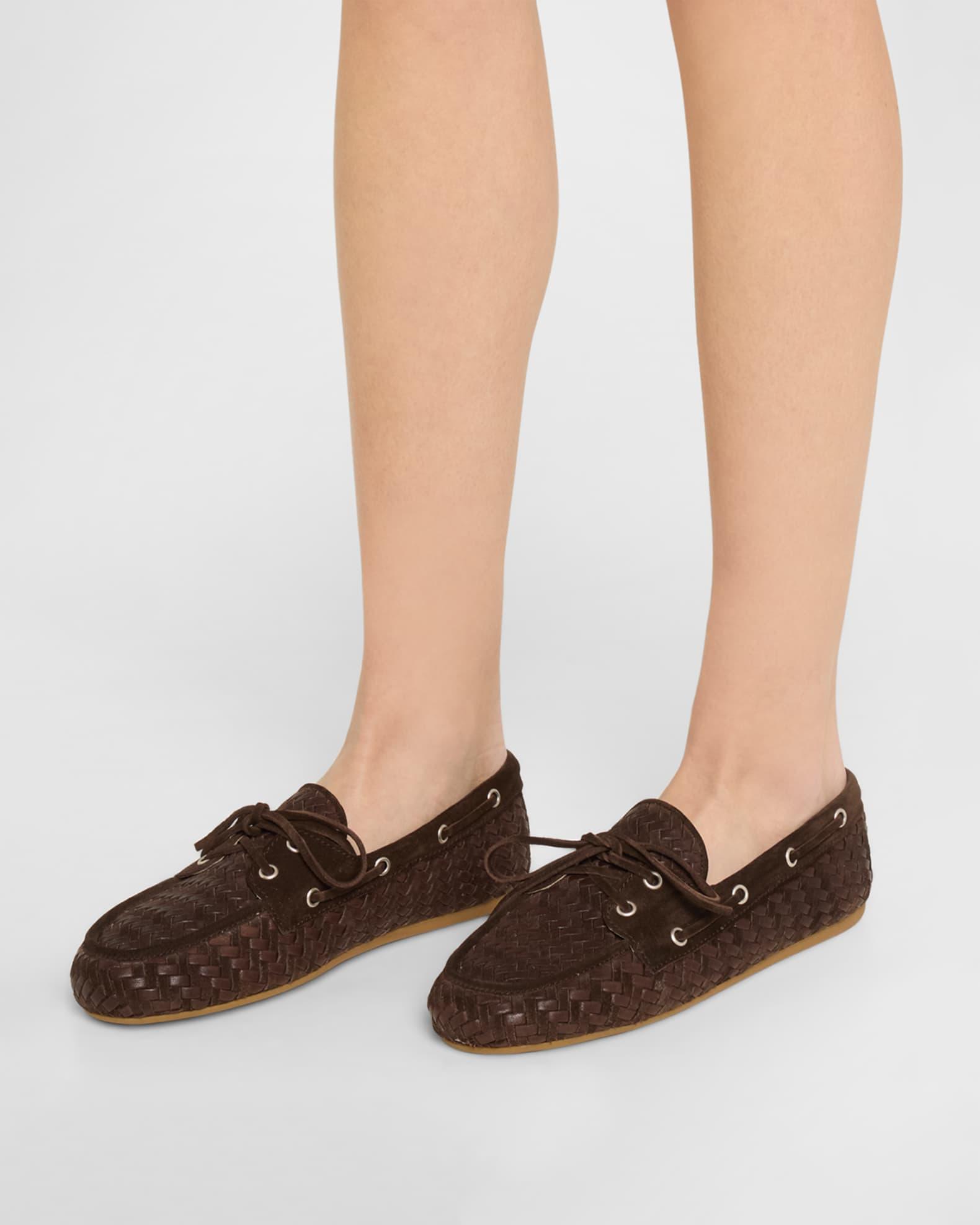 Bow Woven Suede & Leather Boat Shoes Product Image