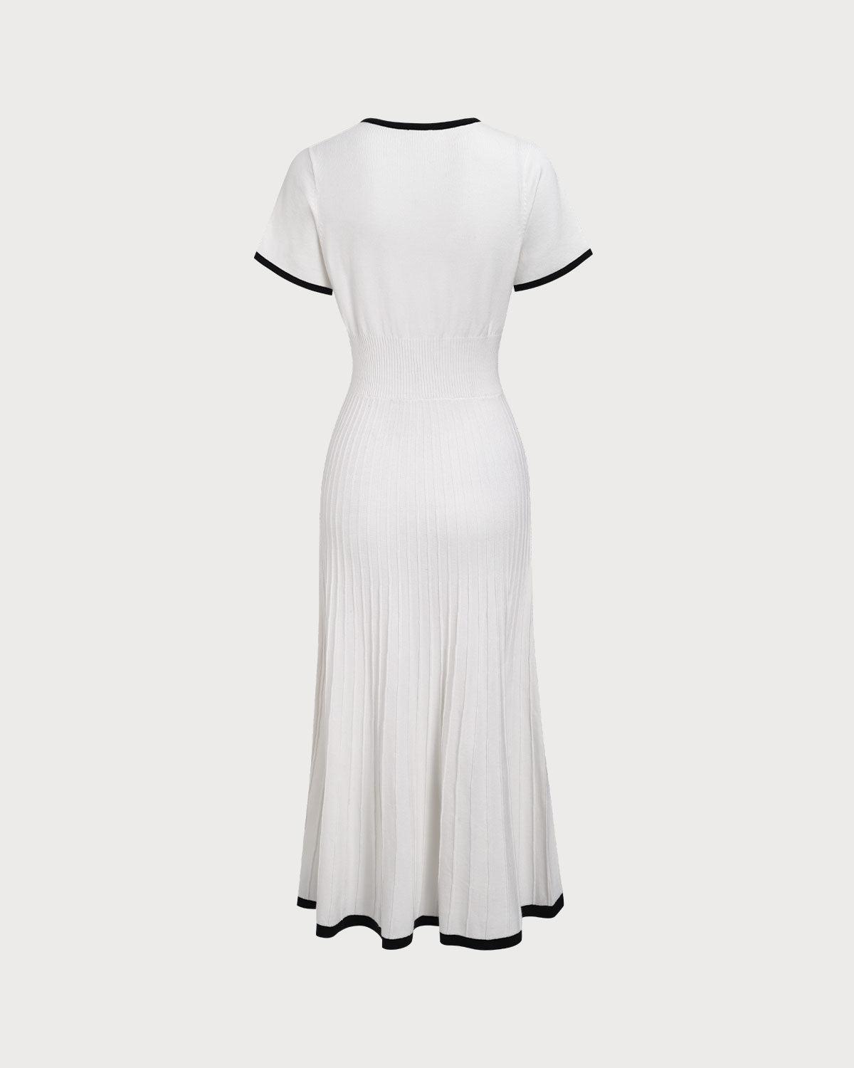 Women's White Contrasting Sweater Midi Dress Female Product Image