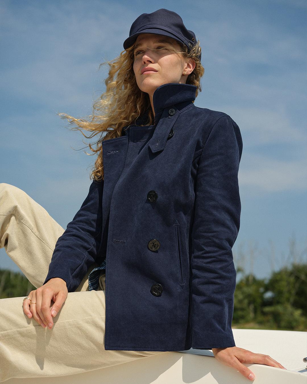 Women's Cropped Peacoat in Navy Product Image