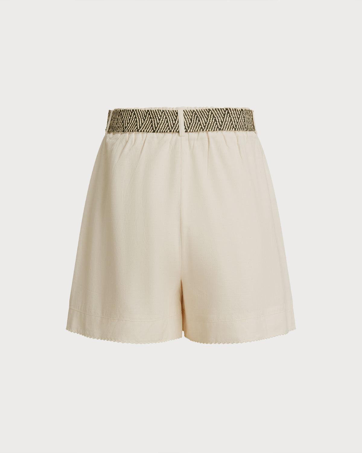 Apricot Elastic Waist Belted Shorts Product Image
