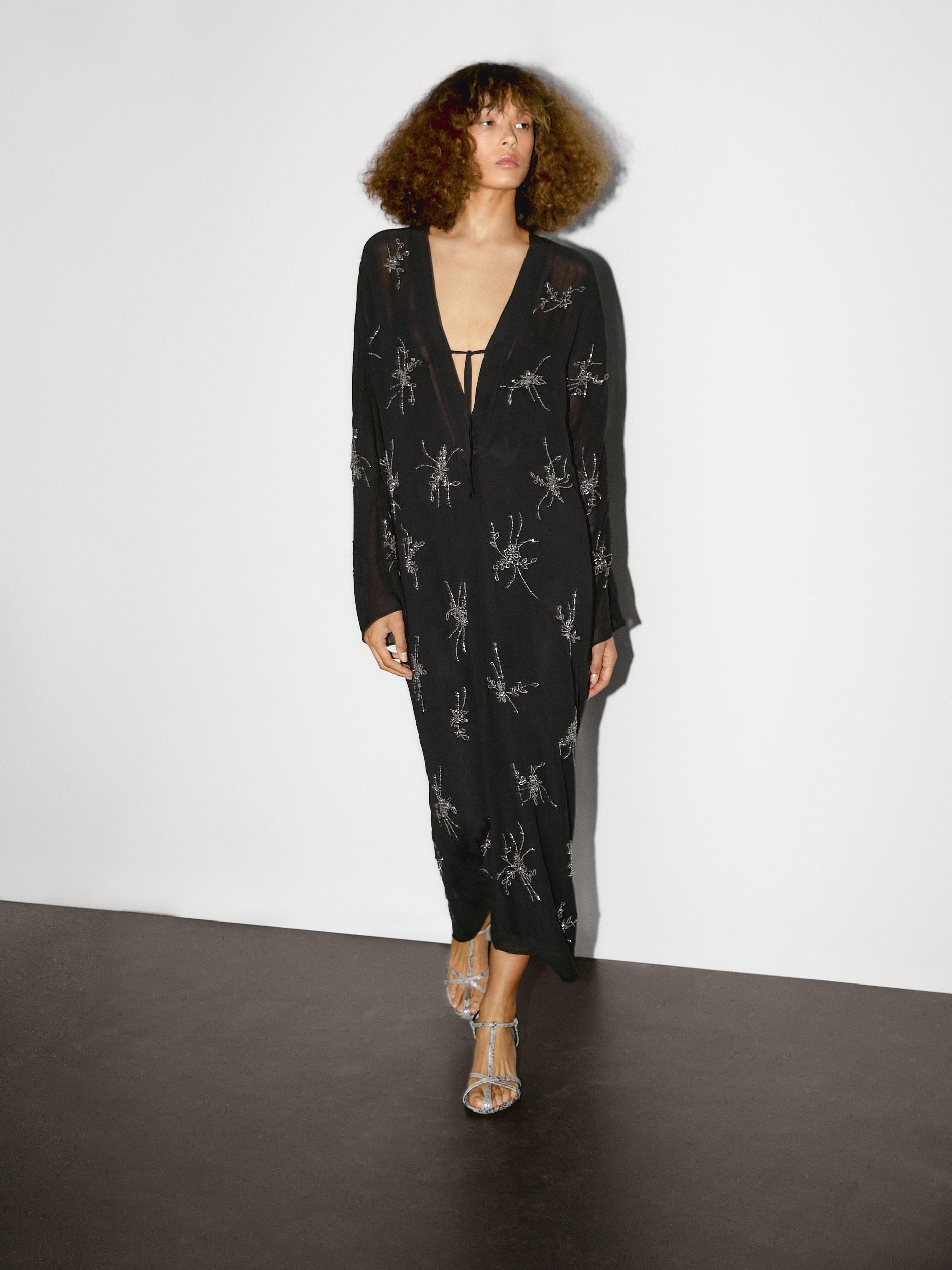 Flowing midi dress with embroidery Product Image