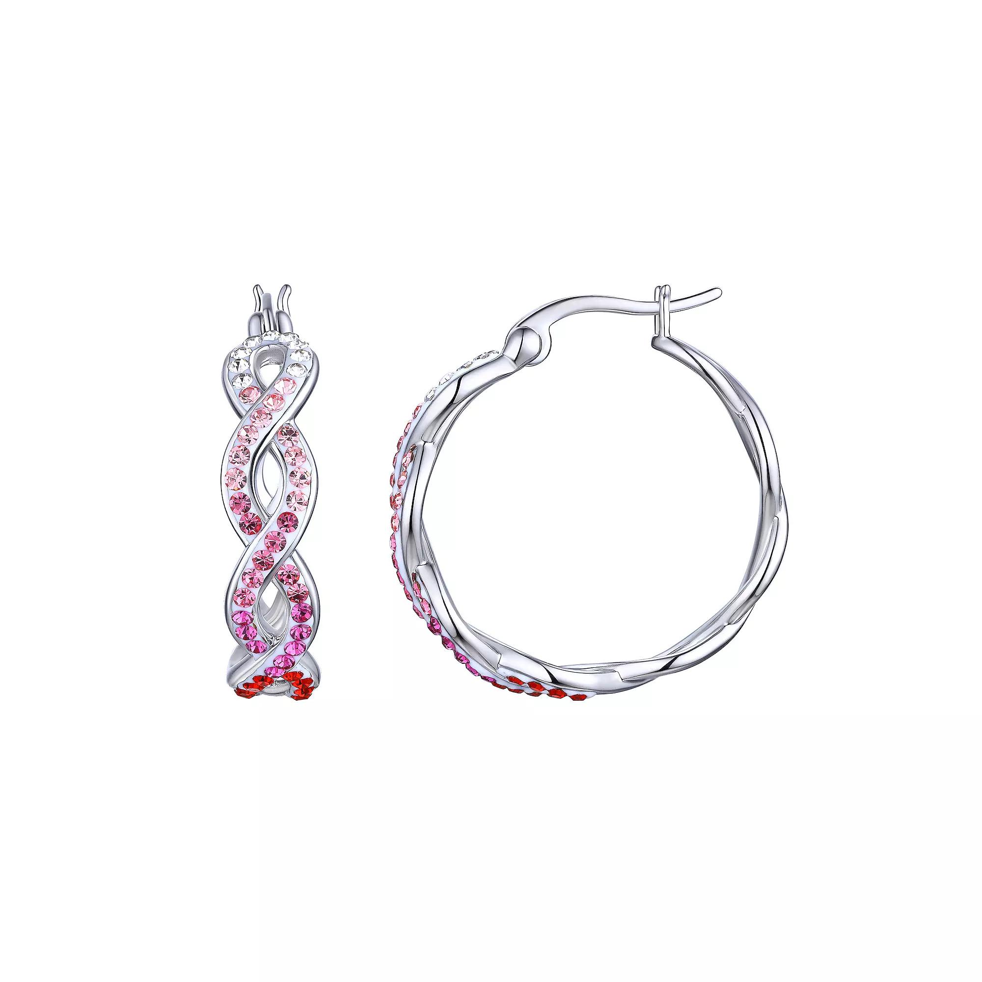 Chrystina Fine Silver Plated Pink Ombre Crystal Twist Hoop Earrings, Women's, Silver Tone Product Image