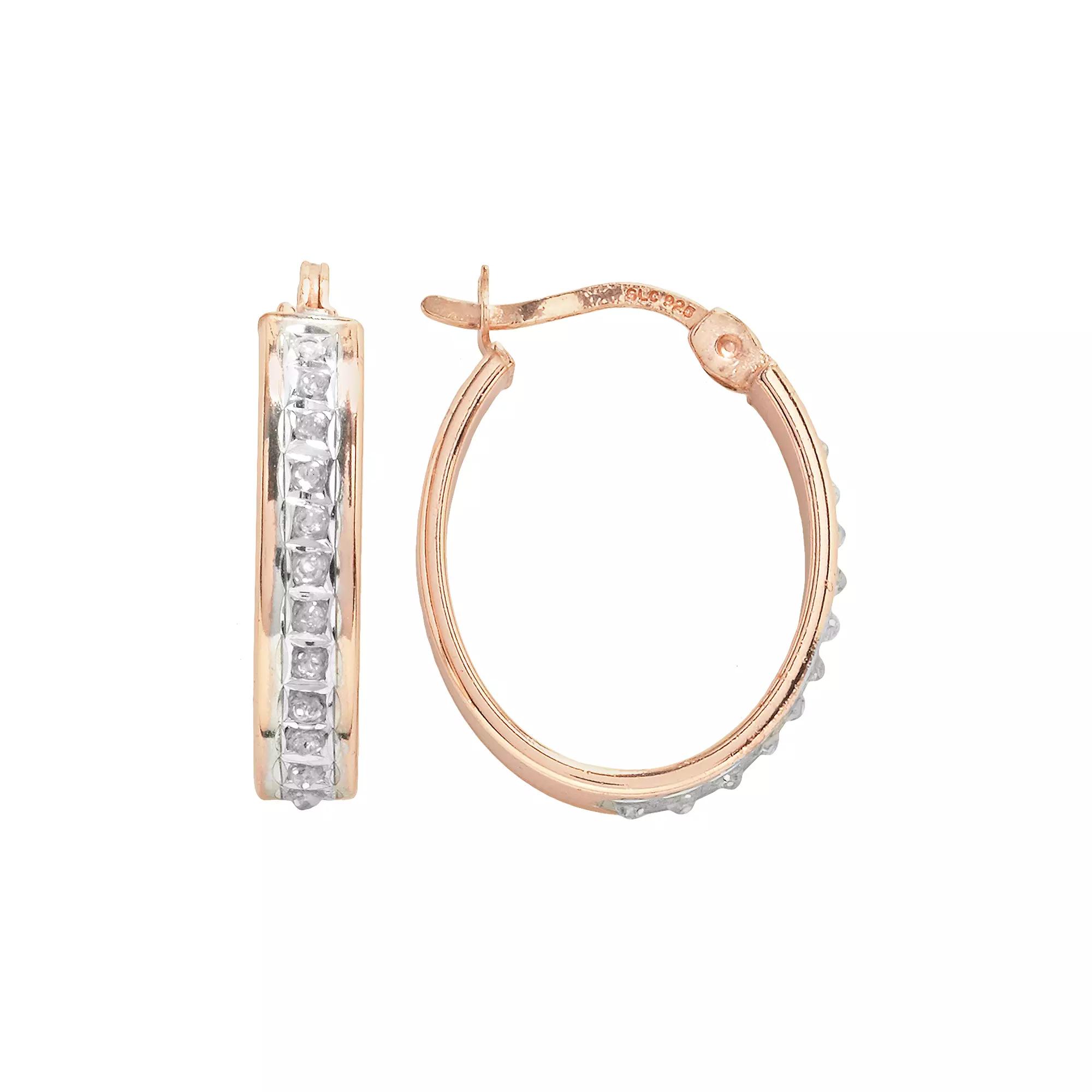 Diamond Mystique 18k Rose Gold Over Silver Diamond Accent Oval Hoop Earrings, Women's, Multicolor Product Image