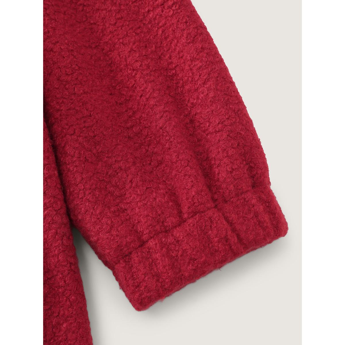 Plus Size Textured Fuzzy Button Stretchy Hem Jacket Women Crimson Button Loose Open pocket with flap Elegant Jackets BloomChic 18-20/2X Product Image