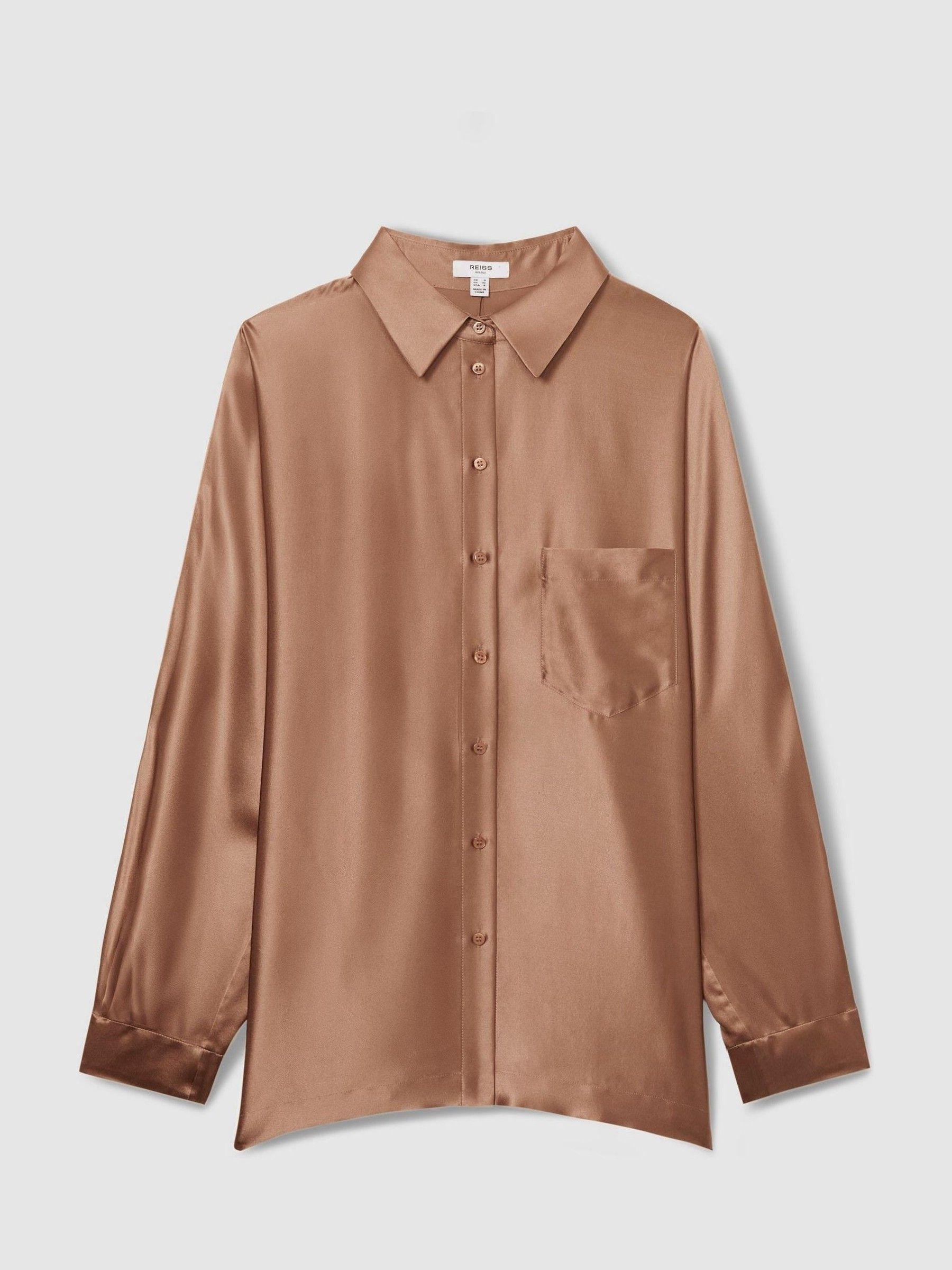 Silk Satin Grown On Sleeve Shirt in Taupe Product Image