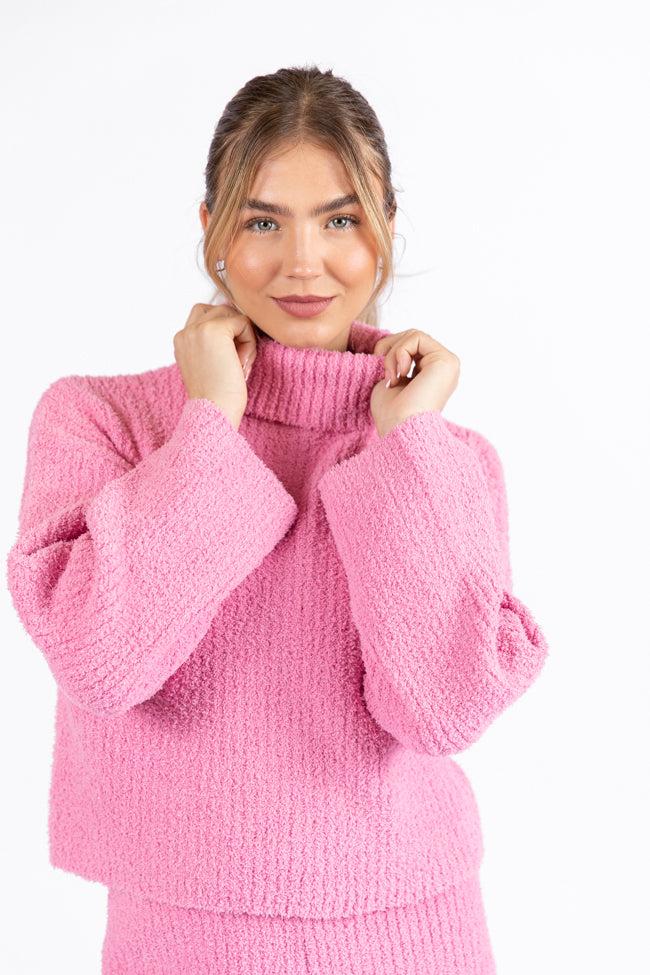 Keep It Comfy Candy Pink Fuzzy Turtleneck Sweater Set FINAL SALE Product Image