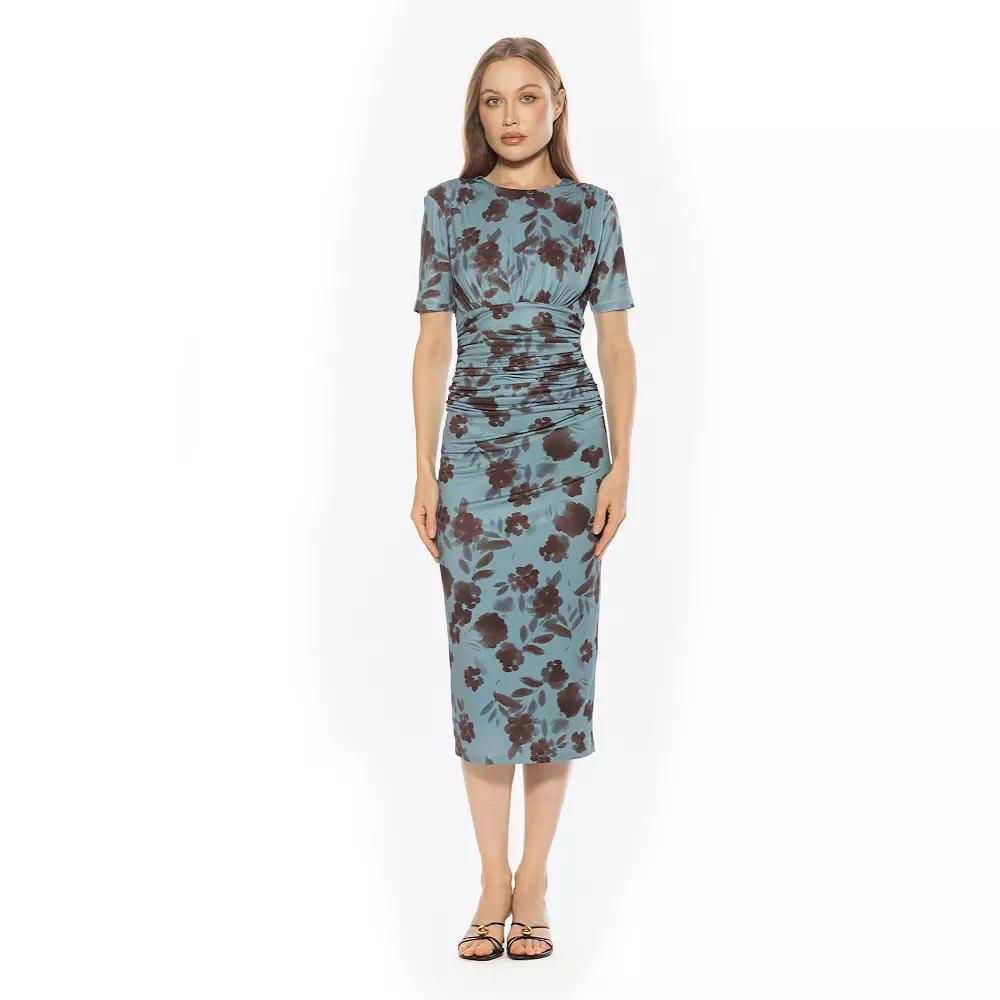 Women's ALEXIA ADMOR Keaton Draped And Ruched Midi Sheath Dress,  Product Image