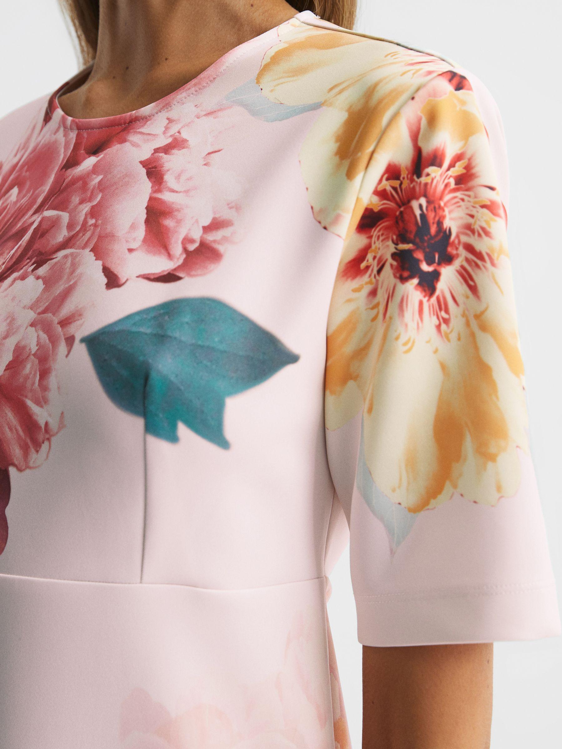 Floral Printed Mini Shift Dress in Pink Product Image