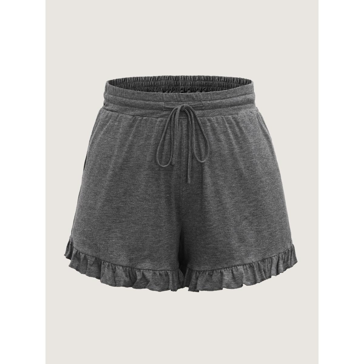 Plus Size Supersoft Mixed Color Knit Drawstring Ruffled Shorts Women DimGray Leisure Drawstring Wide Leg Casual Shorts BloomChic 30/6X Product Image