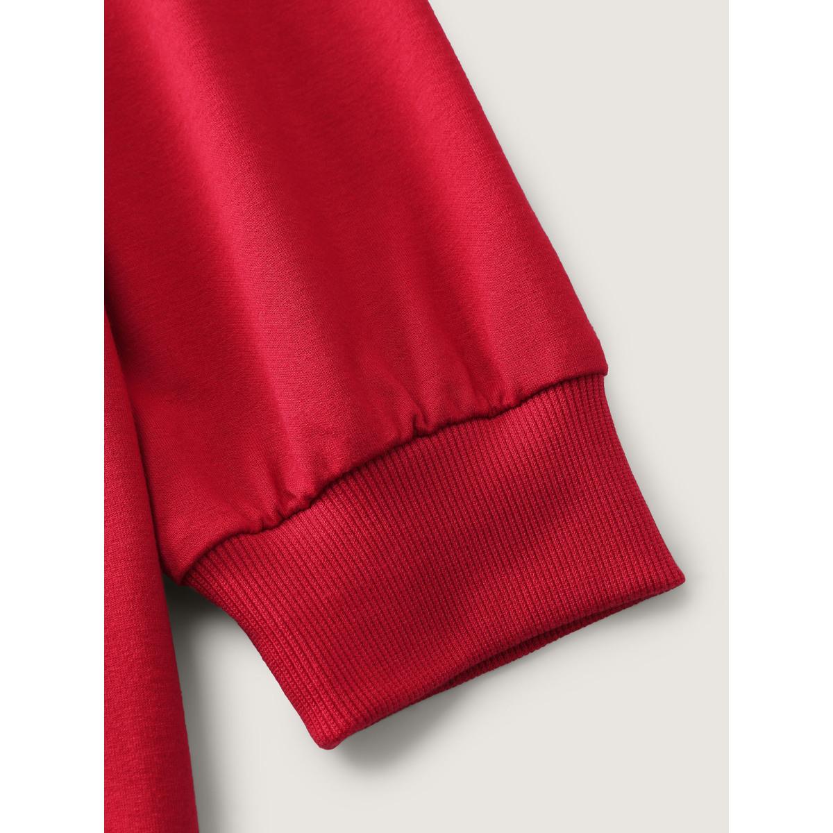 Plus Size Supersoft Ho Ho Holiday Embroidered Sweatshirt Women Brightred Playful Contrast Round Neck Casual Sweatshirts BloomChic 18-20/2X Product Image