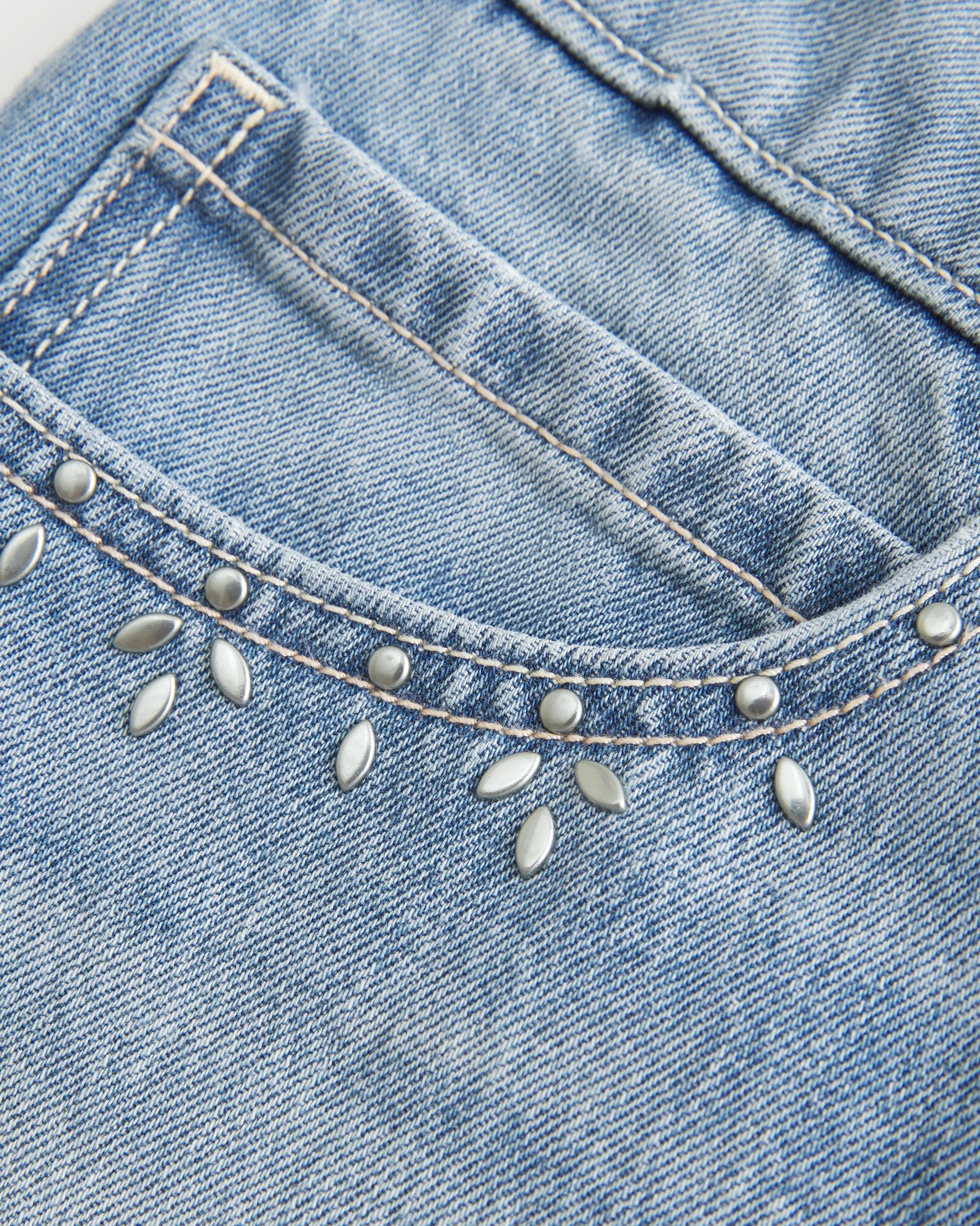 Light Wash Studded Denim Mini Skort Product Image
