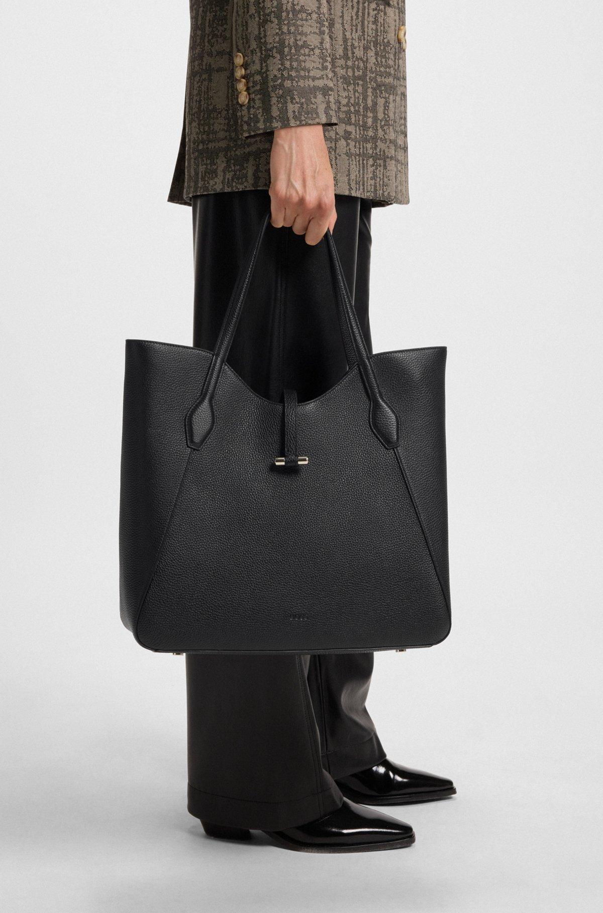 Pebbled-leather tote bag with golden hardware Product Image