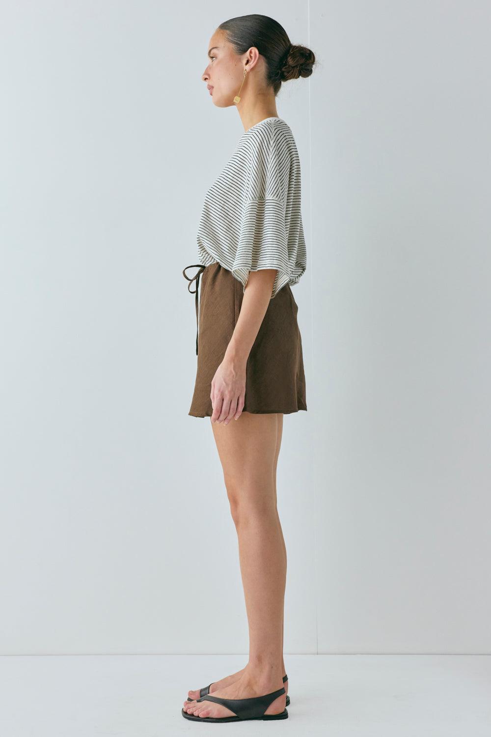 Summer Linen Mini Skirt Chocolate Product Image