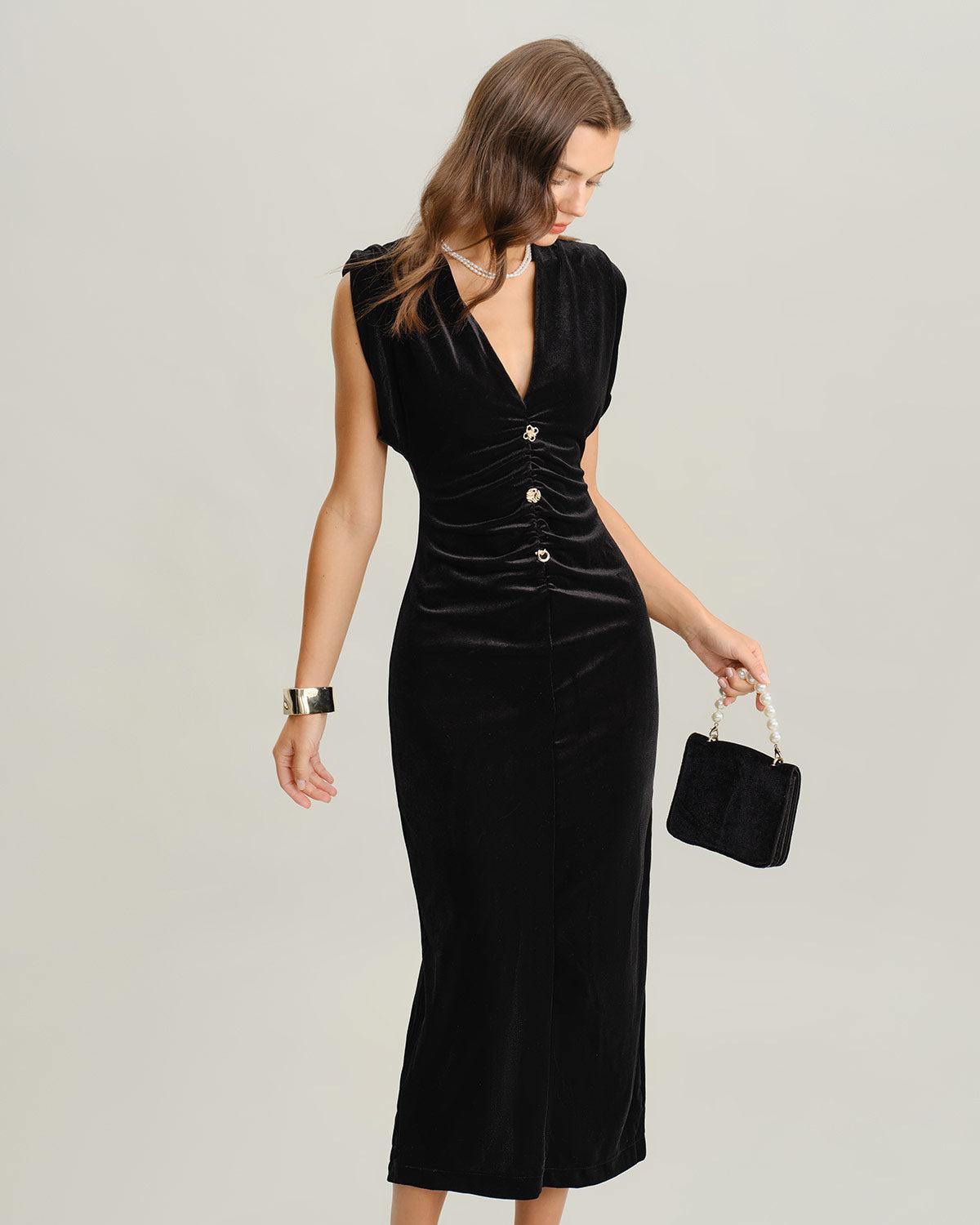 Black Velvet Bodycon Maxi Dress Product Image