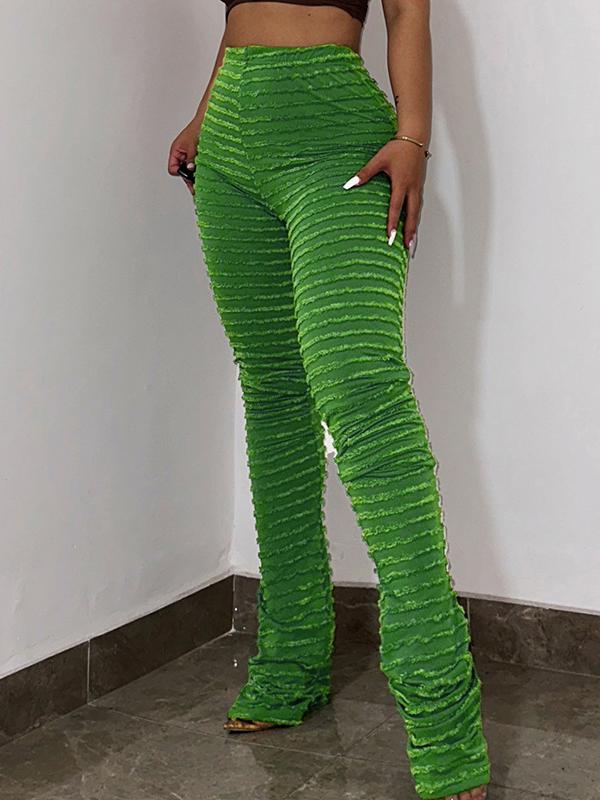 High Waisted Skinny Leg Split-Joint Striped Pants Trousers Product Image