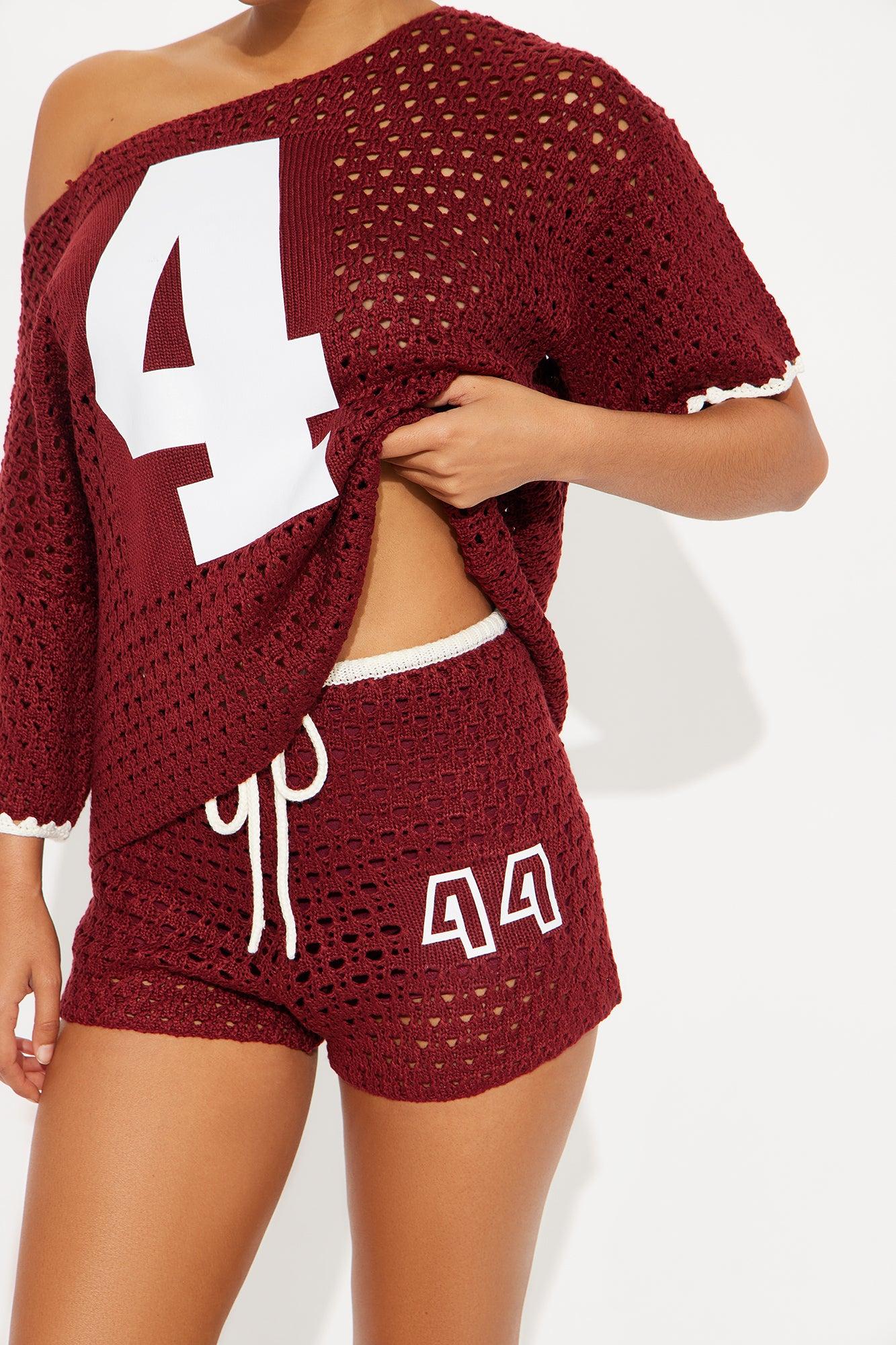 4 The Win Crochet Short Sey - Burgundy Female Product Image