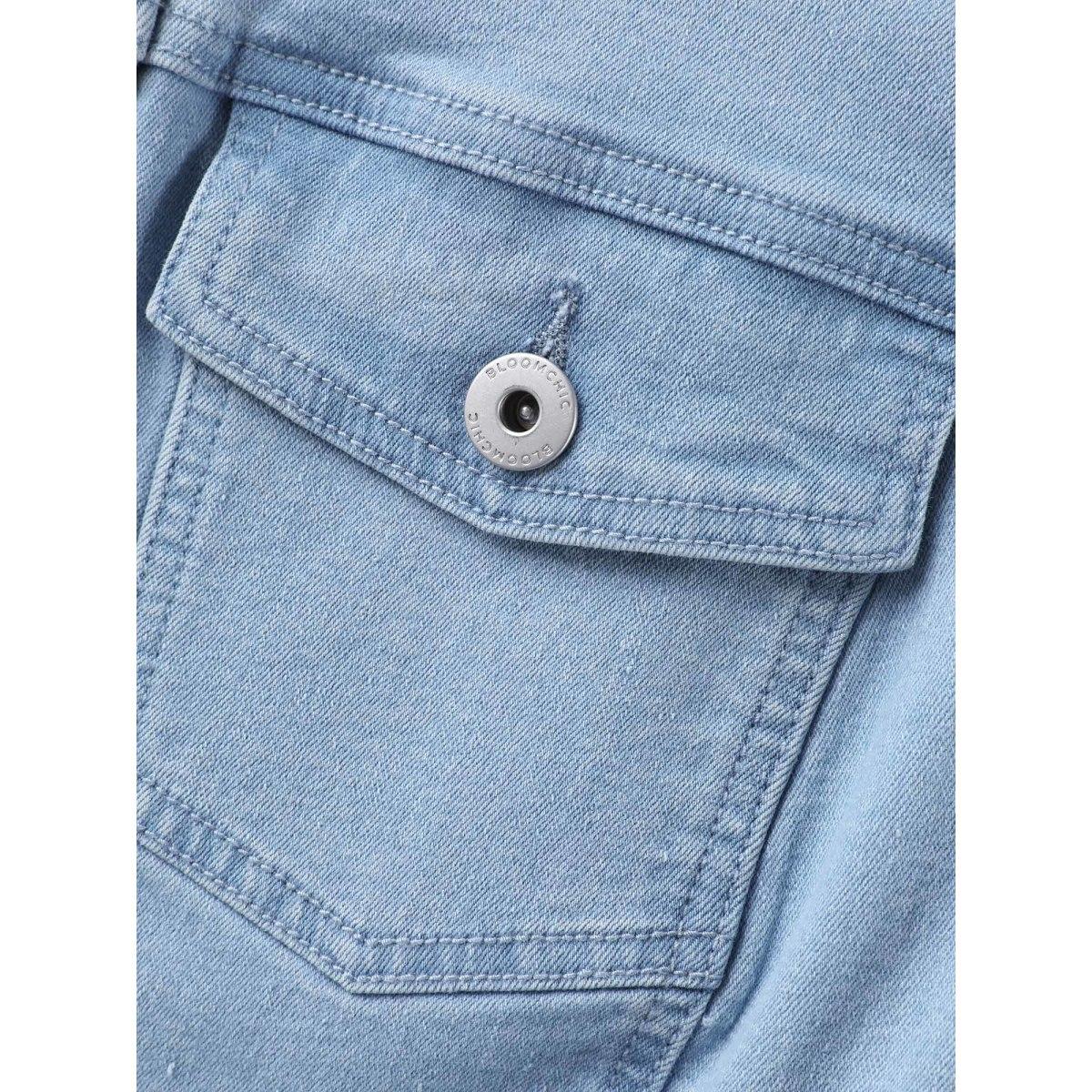 Women Stretch Denim Hourglass-Fit Jacket Denimblue Plus Size Button Everyday Casual Denim Jackets BloomChic 14-16/1X Product Image