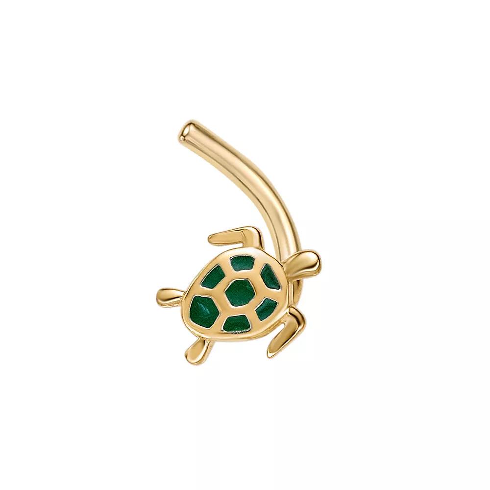 Lila Moon 14k Gold Green Enamel Turtle Curved Nose Ring Stud, Women's Product Image
