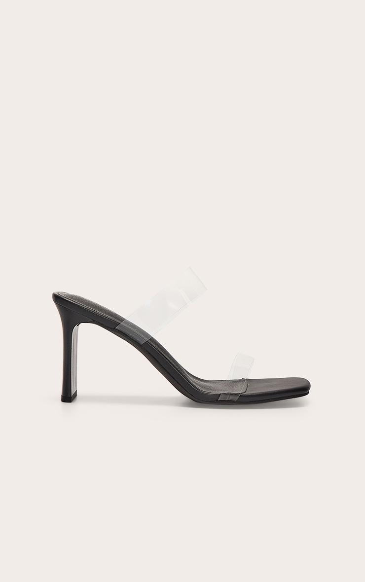 Black Pu Square Toe Perspex Straps High Thin Block Heeled Mules Product Image