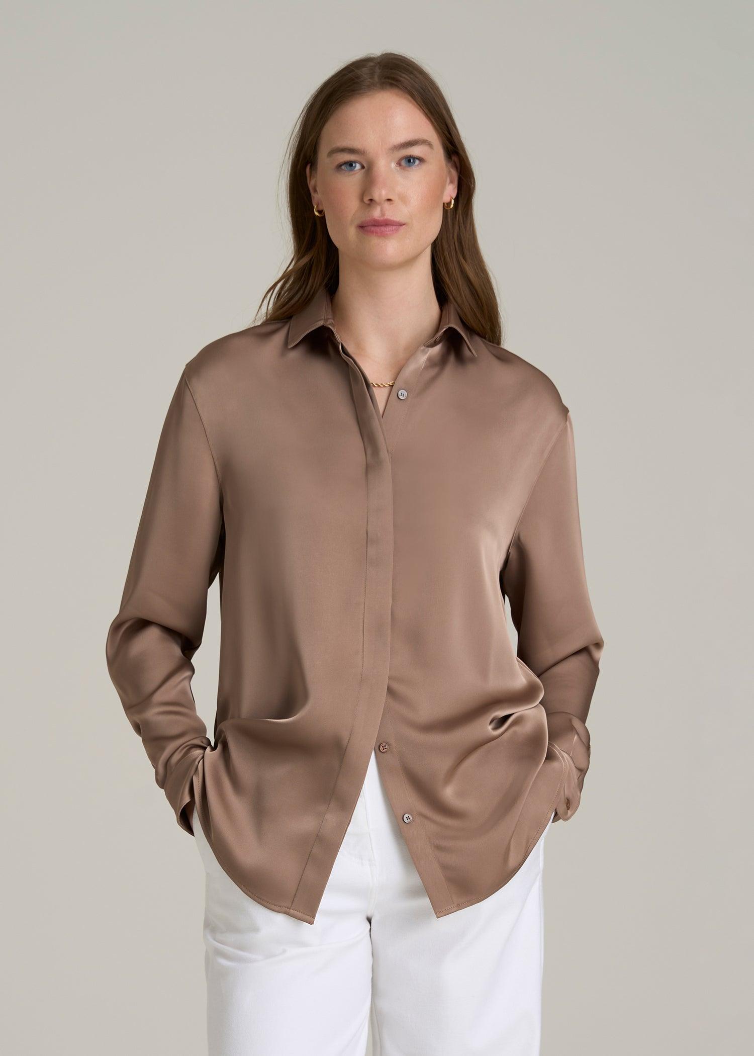 Relaxed Button-Up Blouse for Tall Women in Latte Female Product Image