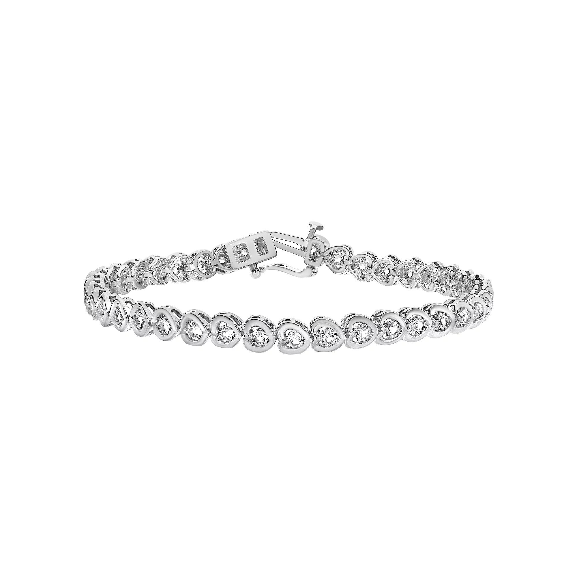 Gemstone Brilliance Lab-Created White Sapphire Heart Tennis Bracelet, Women's, Size: 7", Silver Tone Product Image