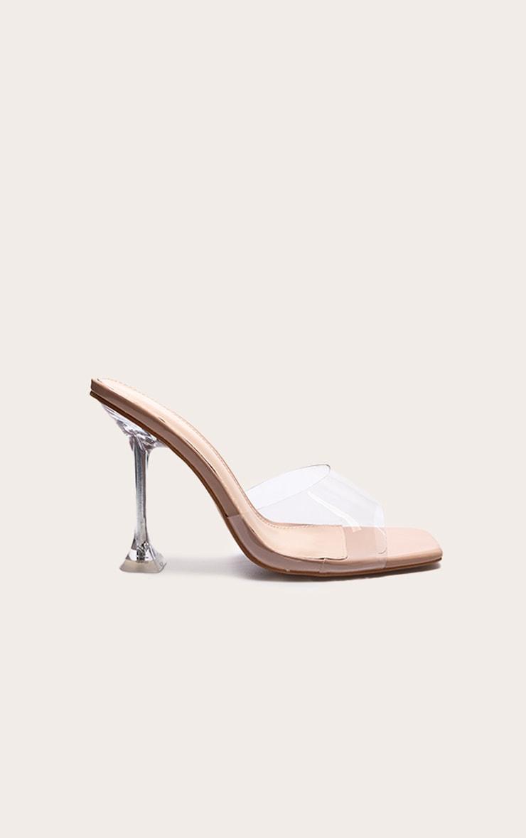 Nude Pu Square Toe Clear Perspex Heeled Mules Product Image