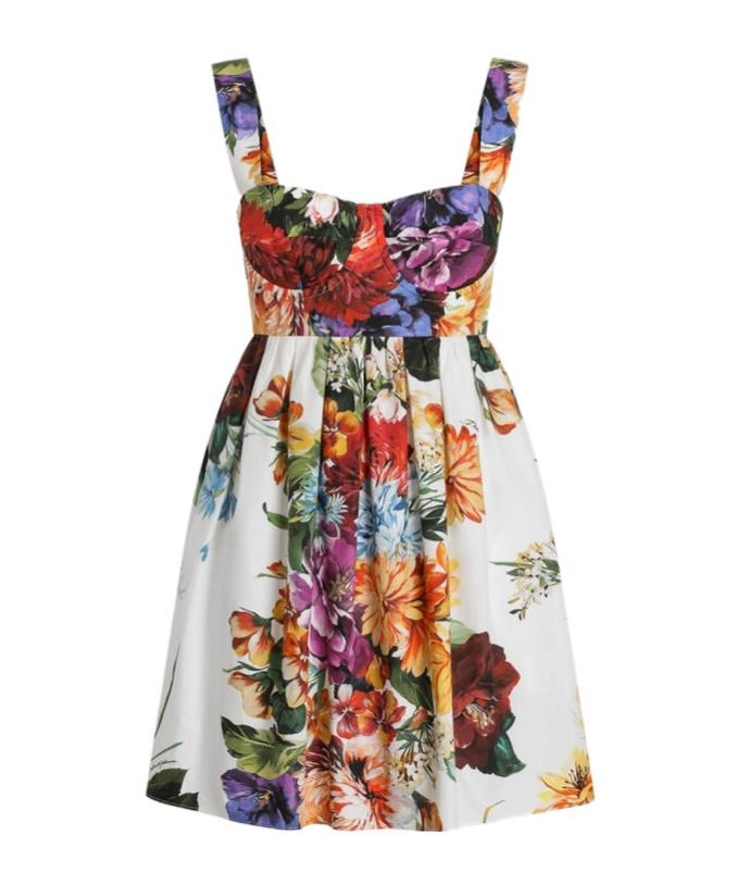 DOLCE & GABBANA Multicolor Sleeveless Dress With Bustier Style Neckline And All-over Floral Print In Cotton Woman Product Image