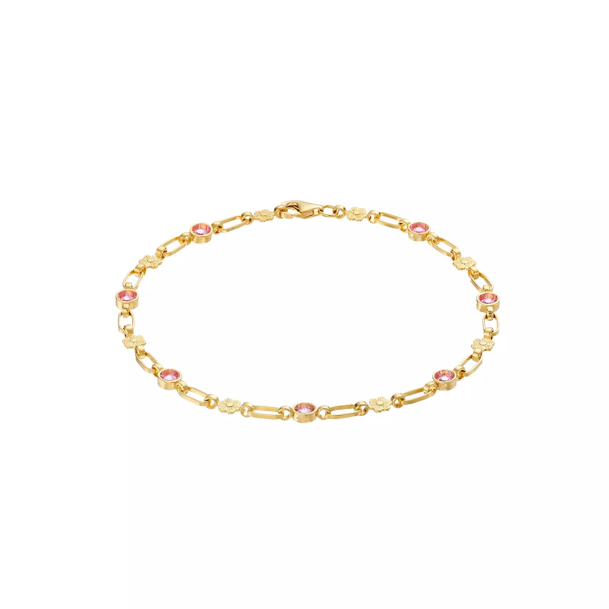Kristen Kesho 18K Gold Plated Sterling Silver Lab-Created Pink Sapphire Flower Bracelet, Women's, Size: 7.5", Gold Tone Product Image
