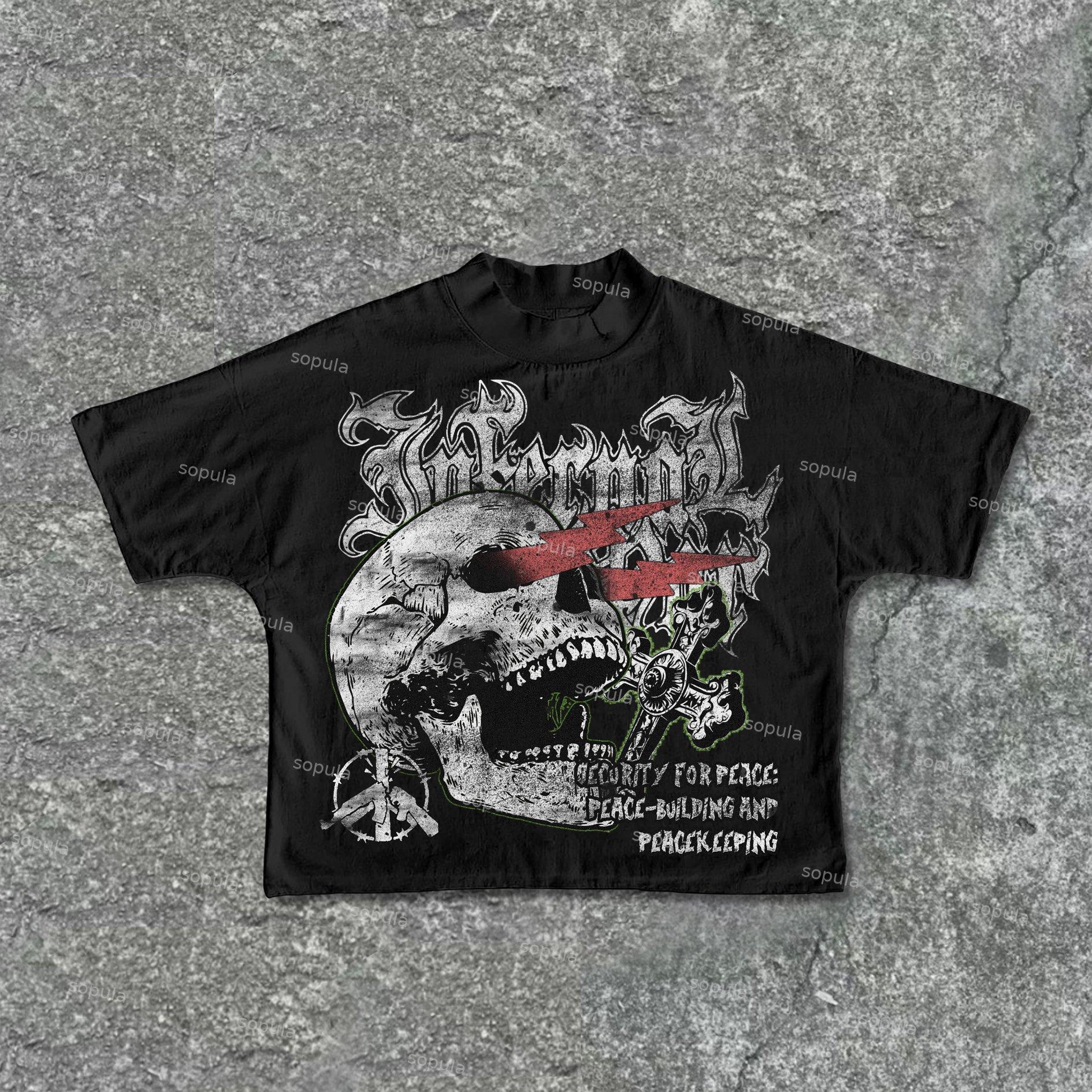Sopula World Pacifist Anti-War Skull Print Graphics Cropped T-Shirts Product Image