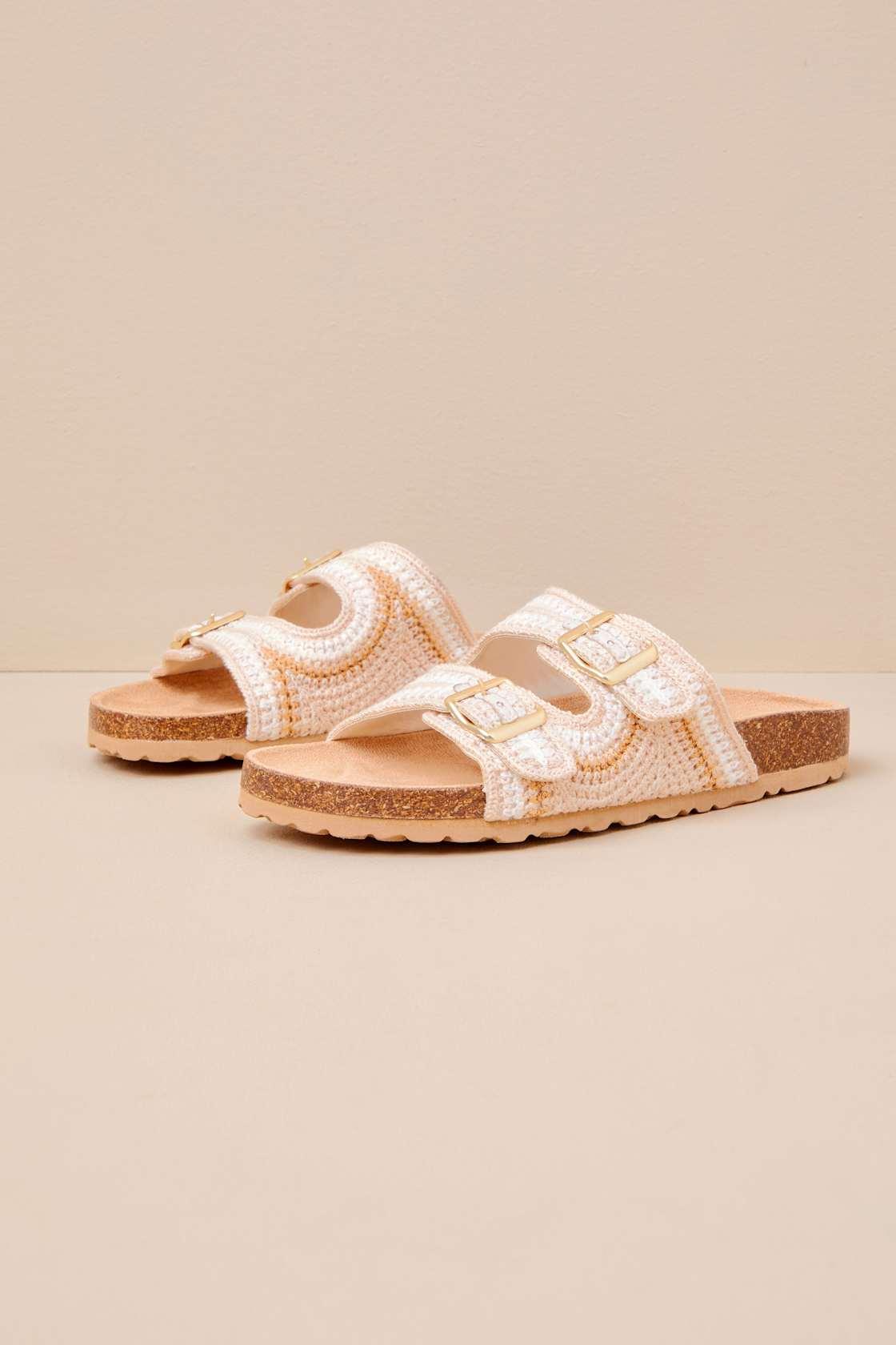 Tambour Natural Multi Crochet Buckle Slide Sandals Product Image